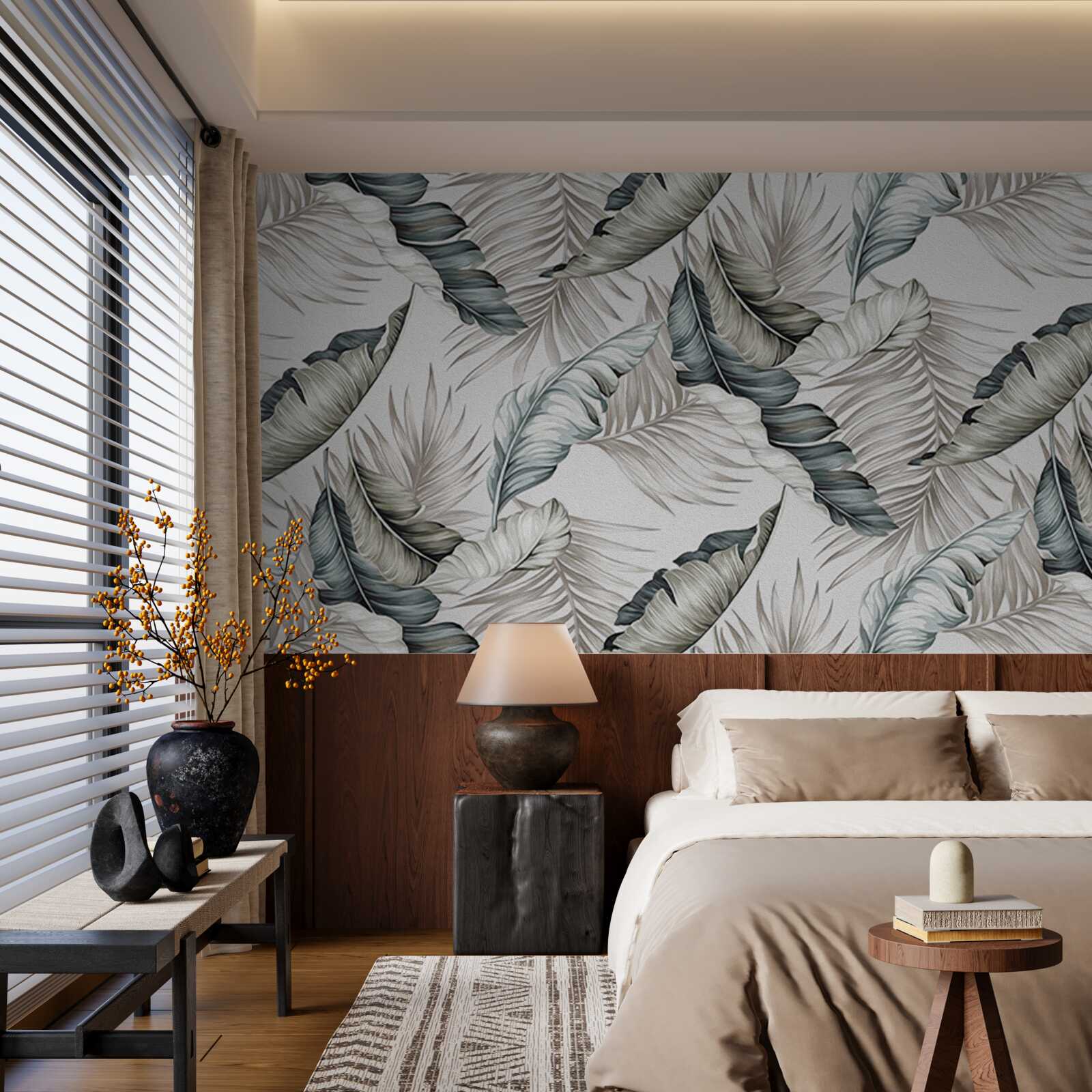 Фотошпалери тропічне листя в пастельних тонах