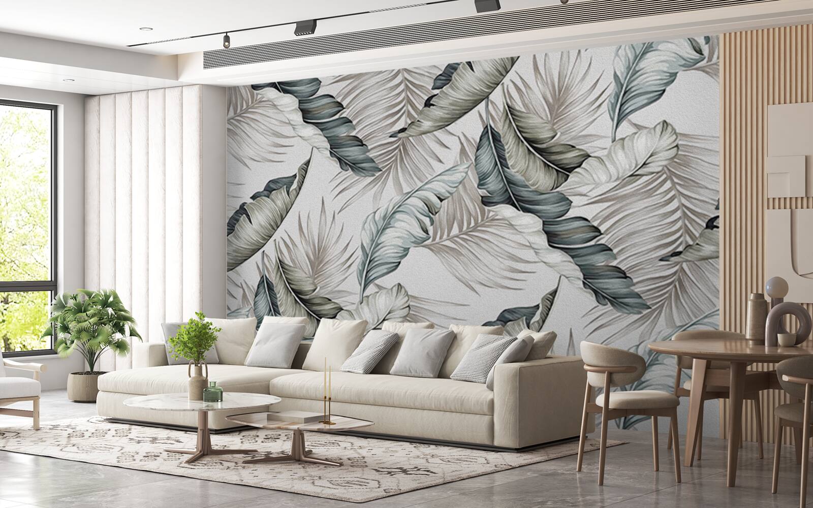 Фотошпалери тропічне листя в пастельних тонах