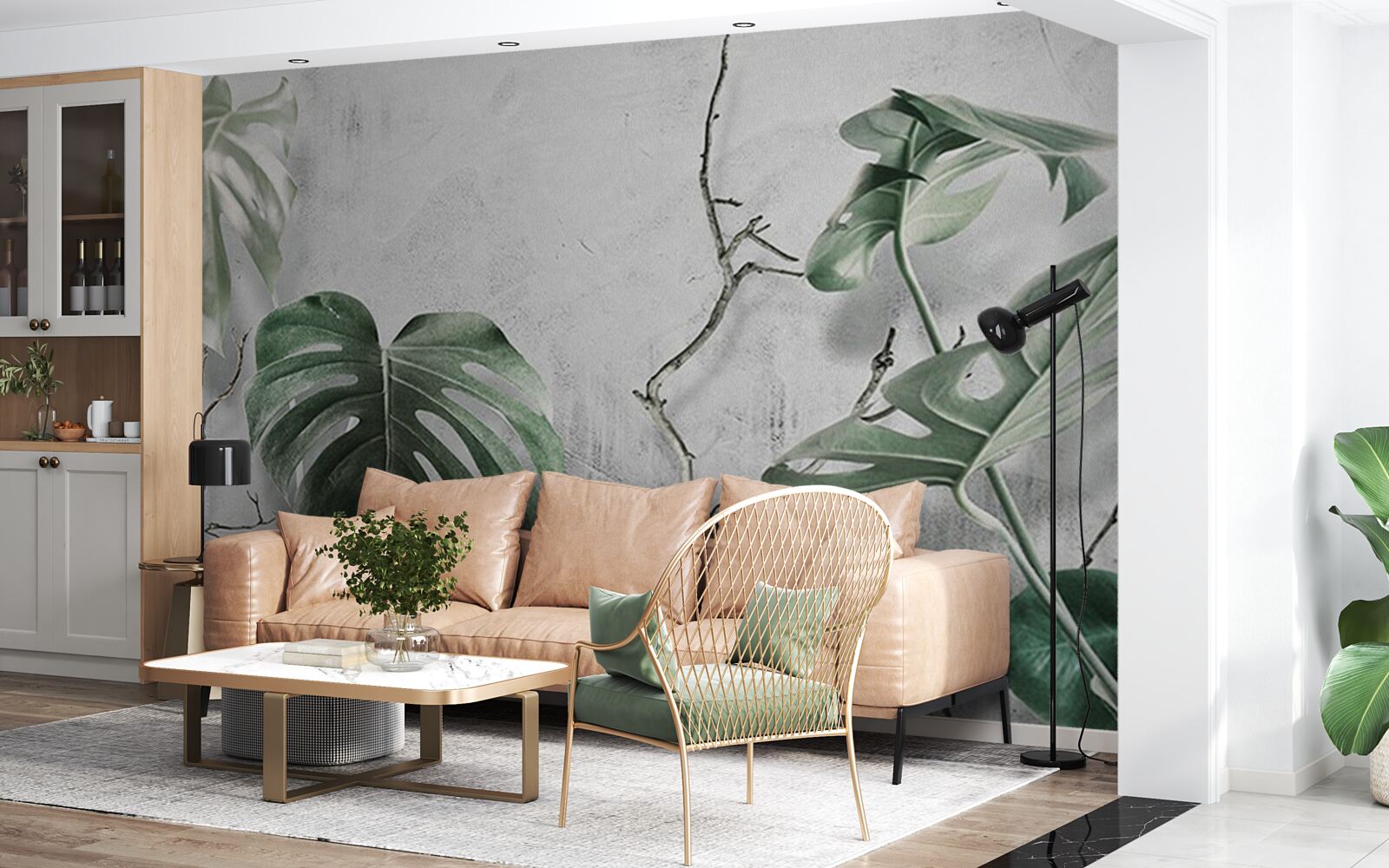 Фотошпалери зелене листя монстери велике