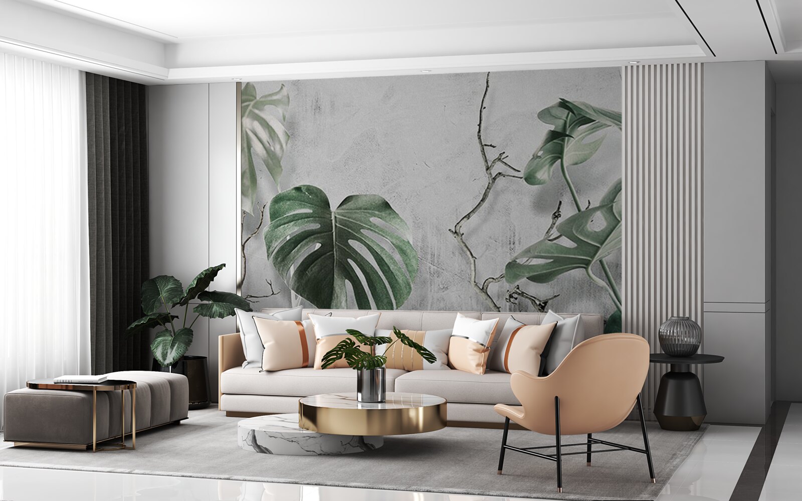 Фотошпалери зелене листя монстери велике