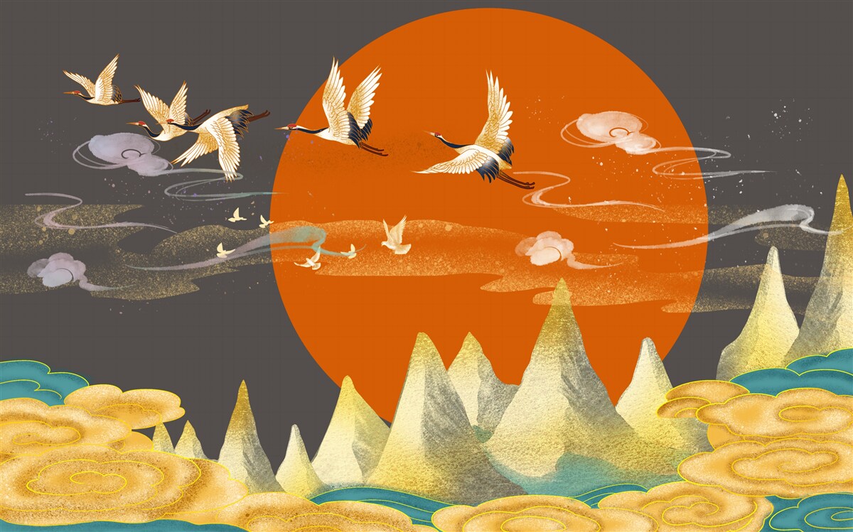 Фотошпалери гірські вершини стають свідками відльоту журавлів з рідних місць