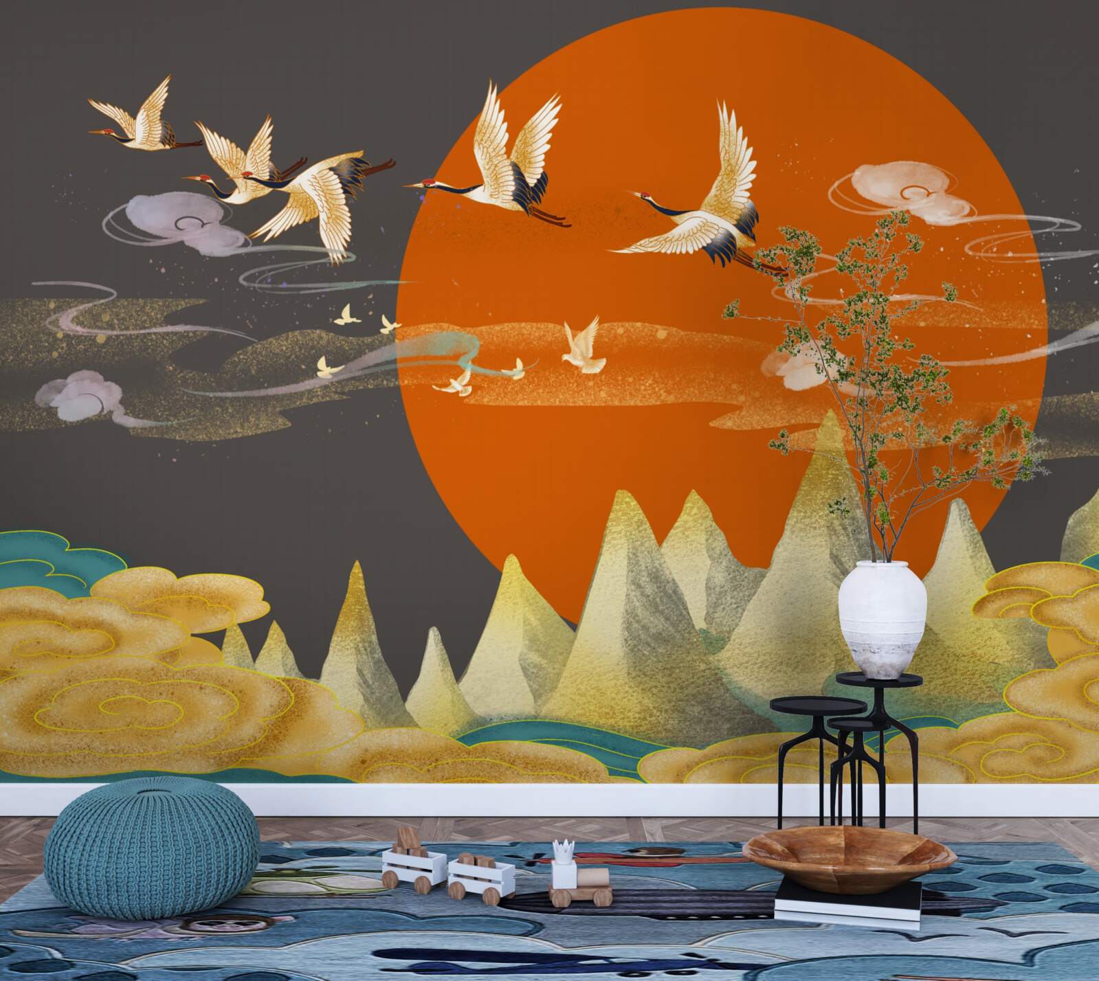 Фотошпалери гірські вершини стають свідками відльоту журавлів з рідних місць