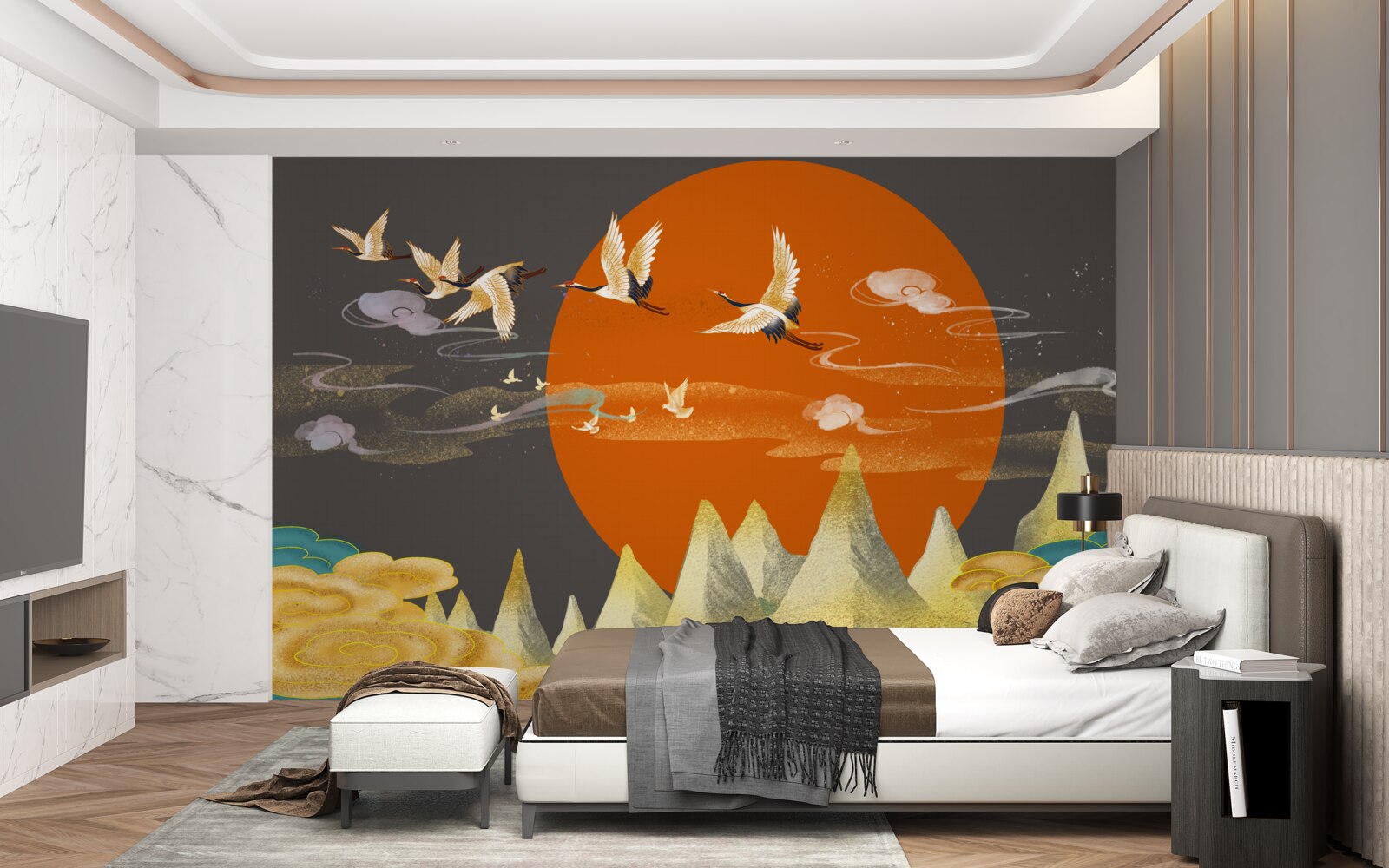 Фотошпалери гірські вершини стають свідками відльоту журавлів з рідних місць