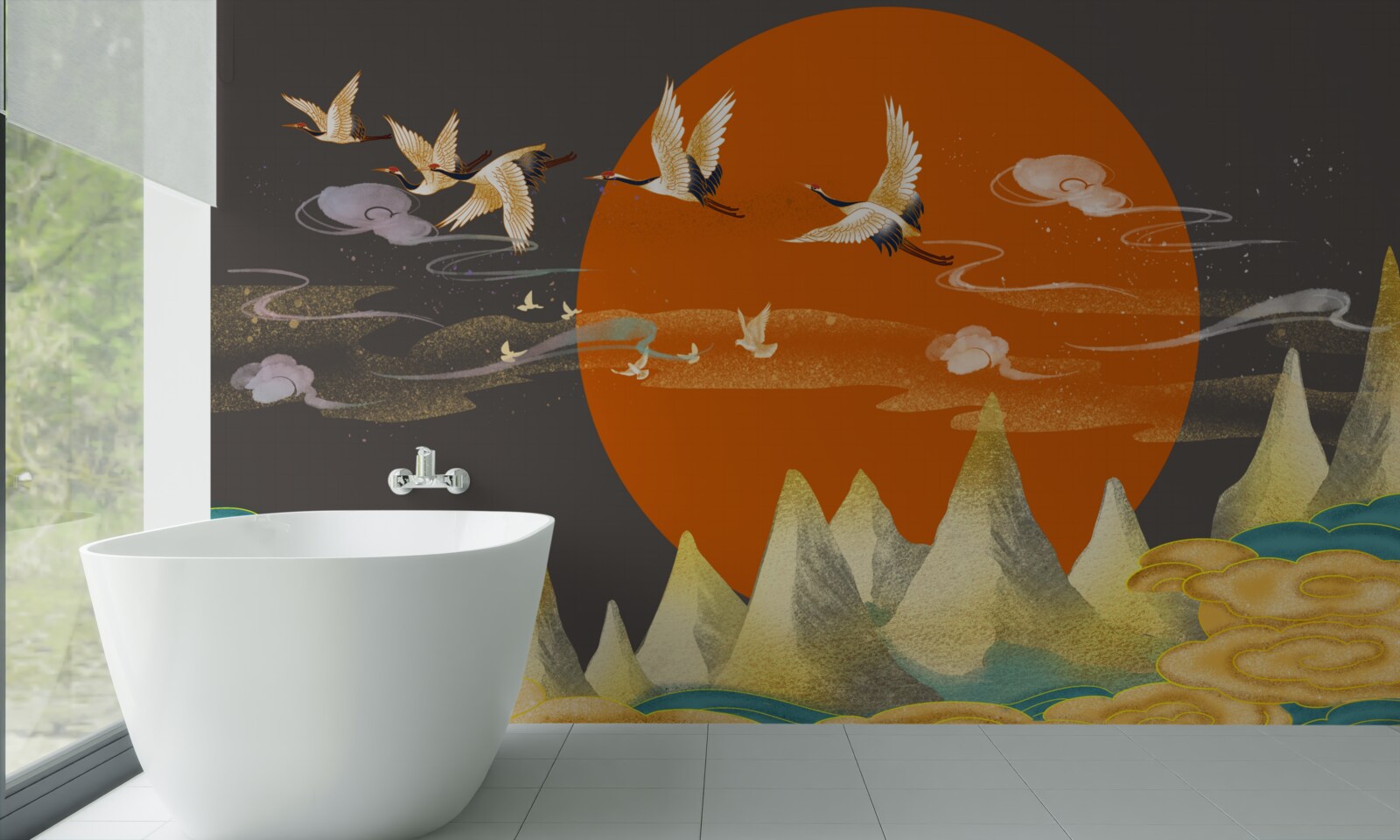 Фотошпалери гірські вершини стають свідками відльоту журавлів з рідних місць