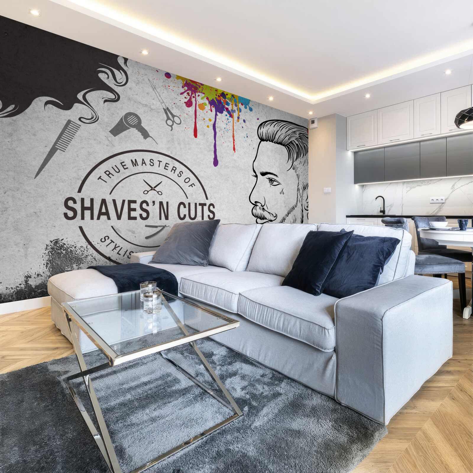 Фотошпалери реклама перукарні на стіні