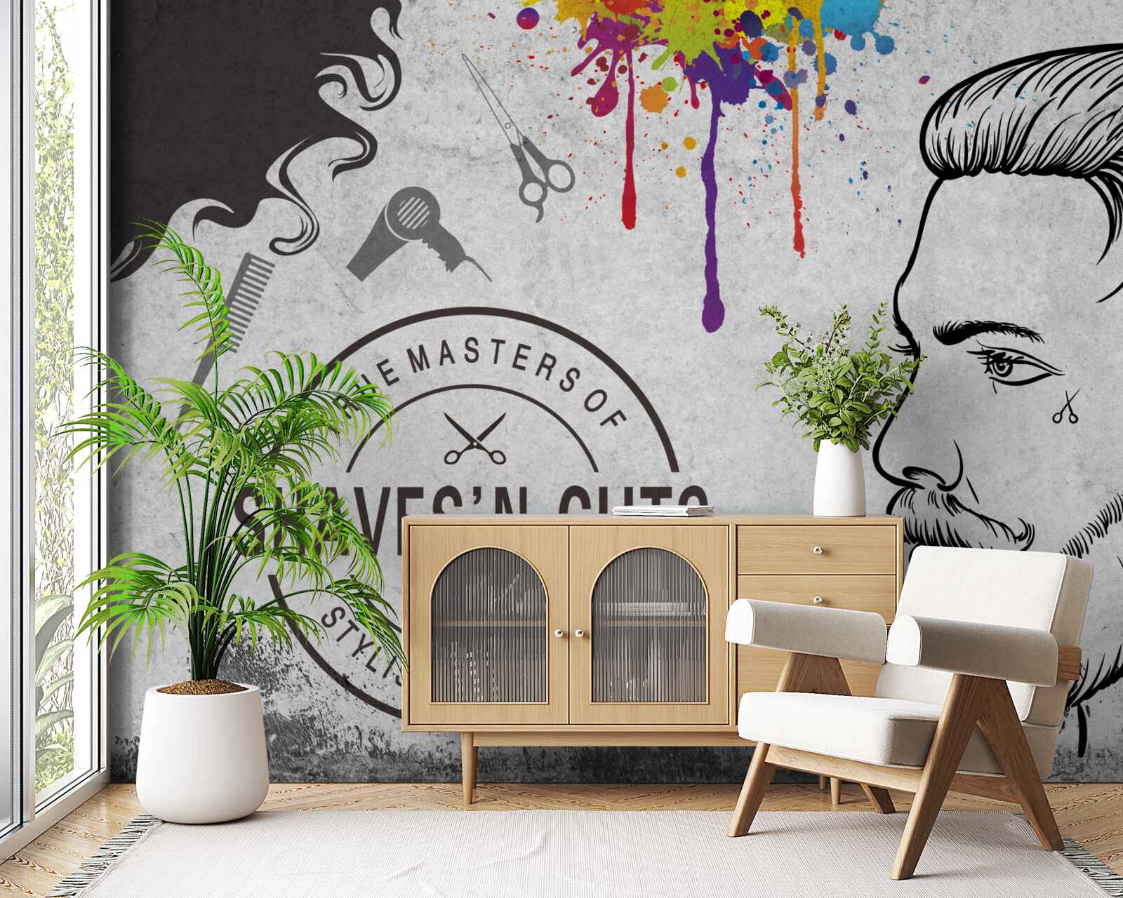 Фотошпалери реклама перукарні на стіні