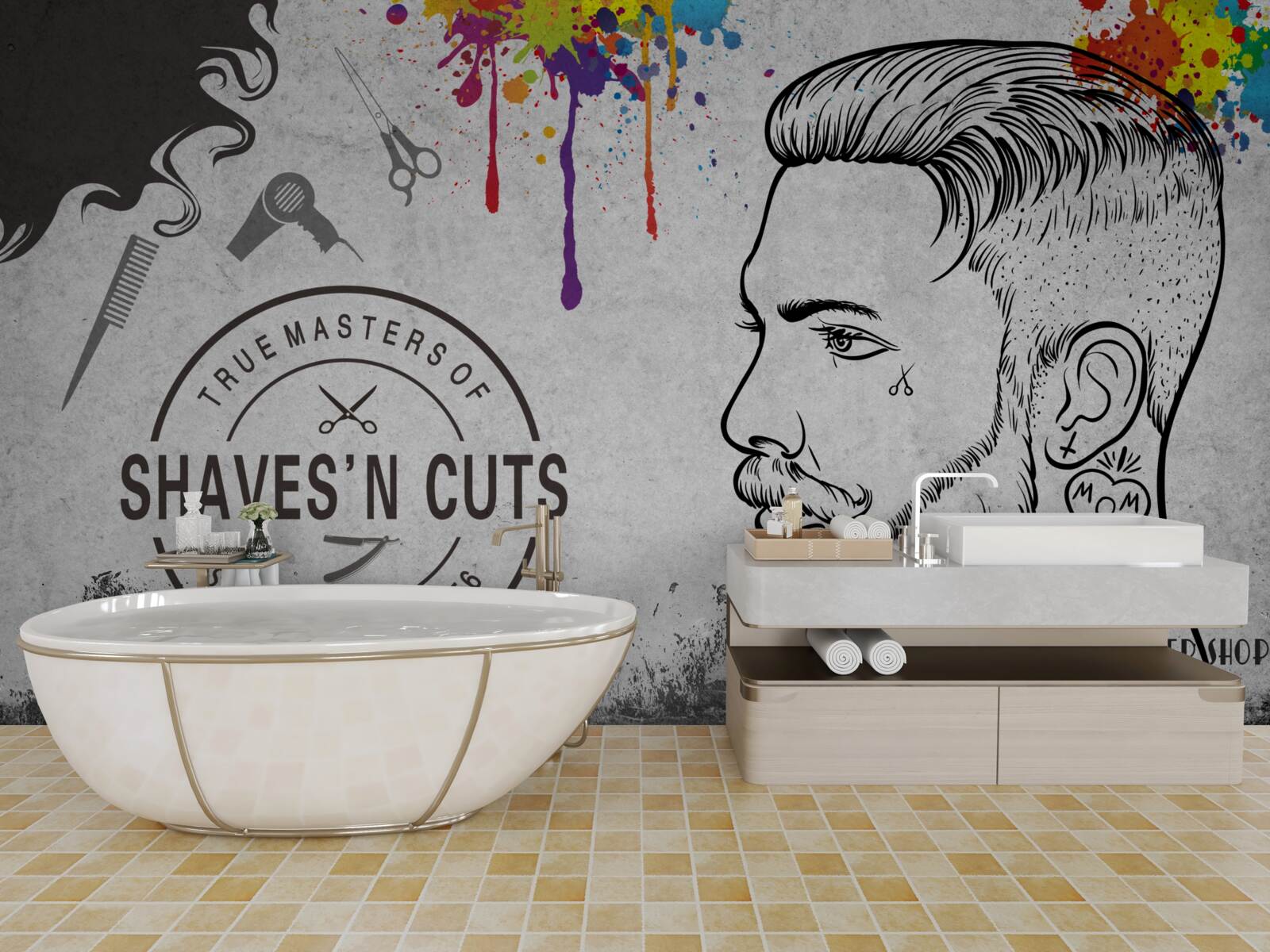 Фотошпалери реклама перукарні на стіні