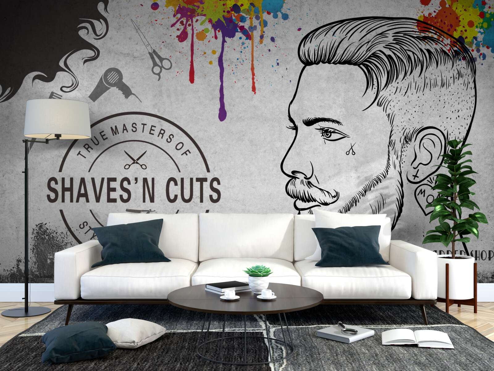 Фотошпалери реклама перукарні на стіні