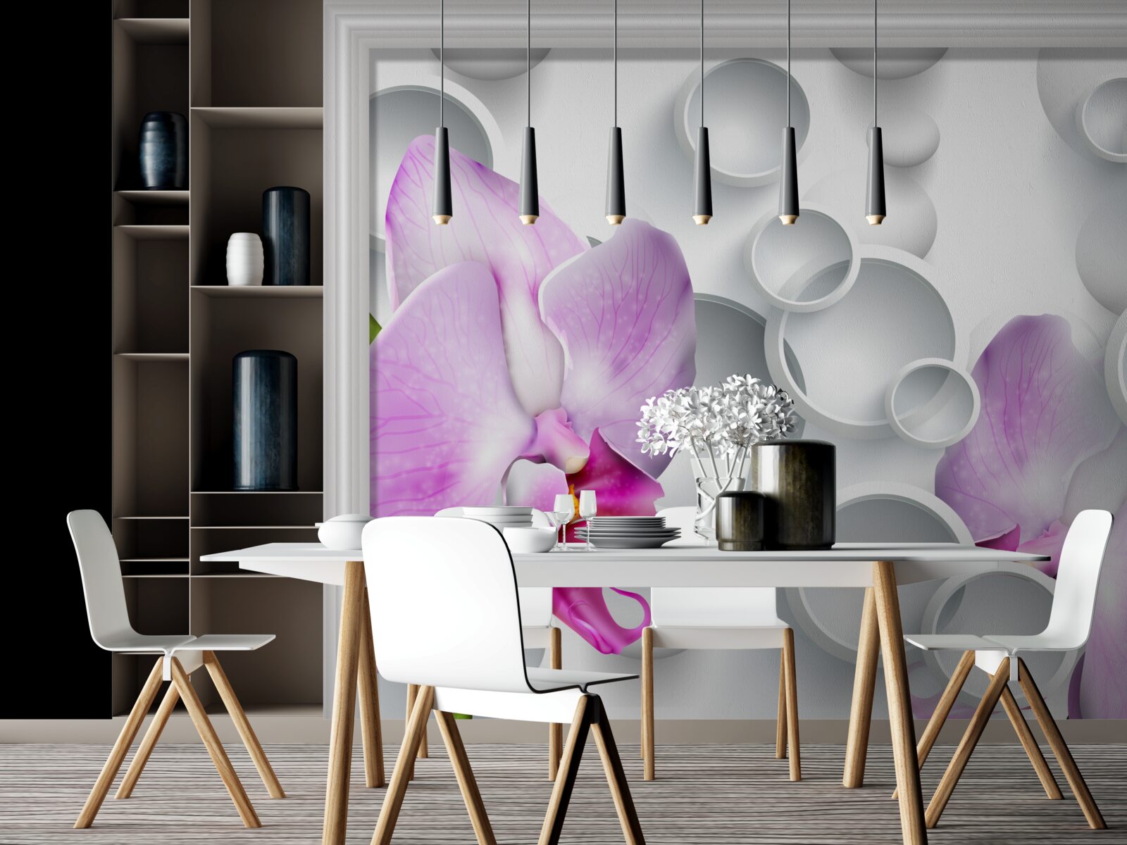 Фотошпалери ніжно-рожева орхідея з кільцями