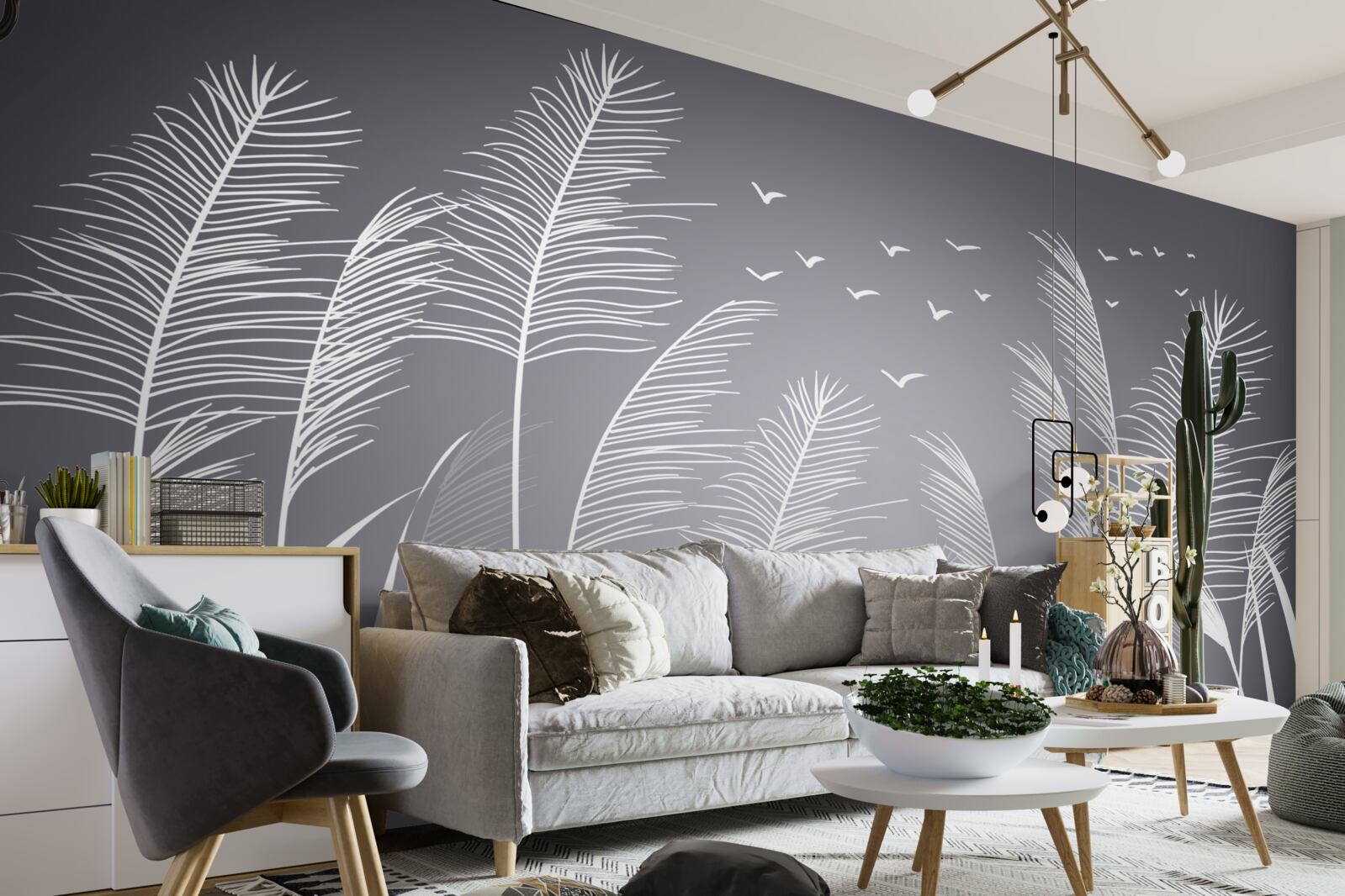 Фотошпалери вітер рухає рослини, що нагадують форму пір'я