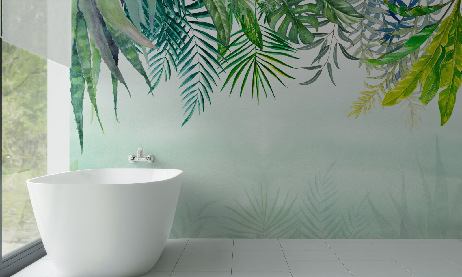 Фотошпалери ранковий туман у тропічній зелені