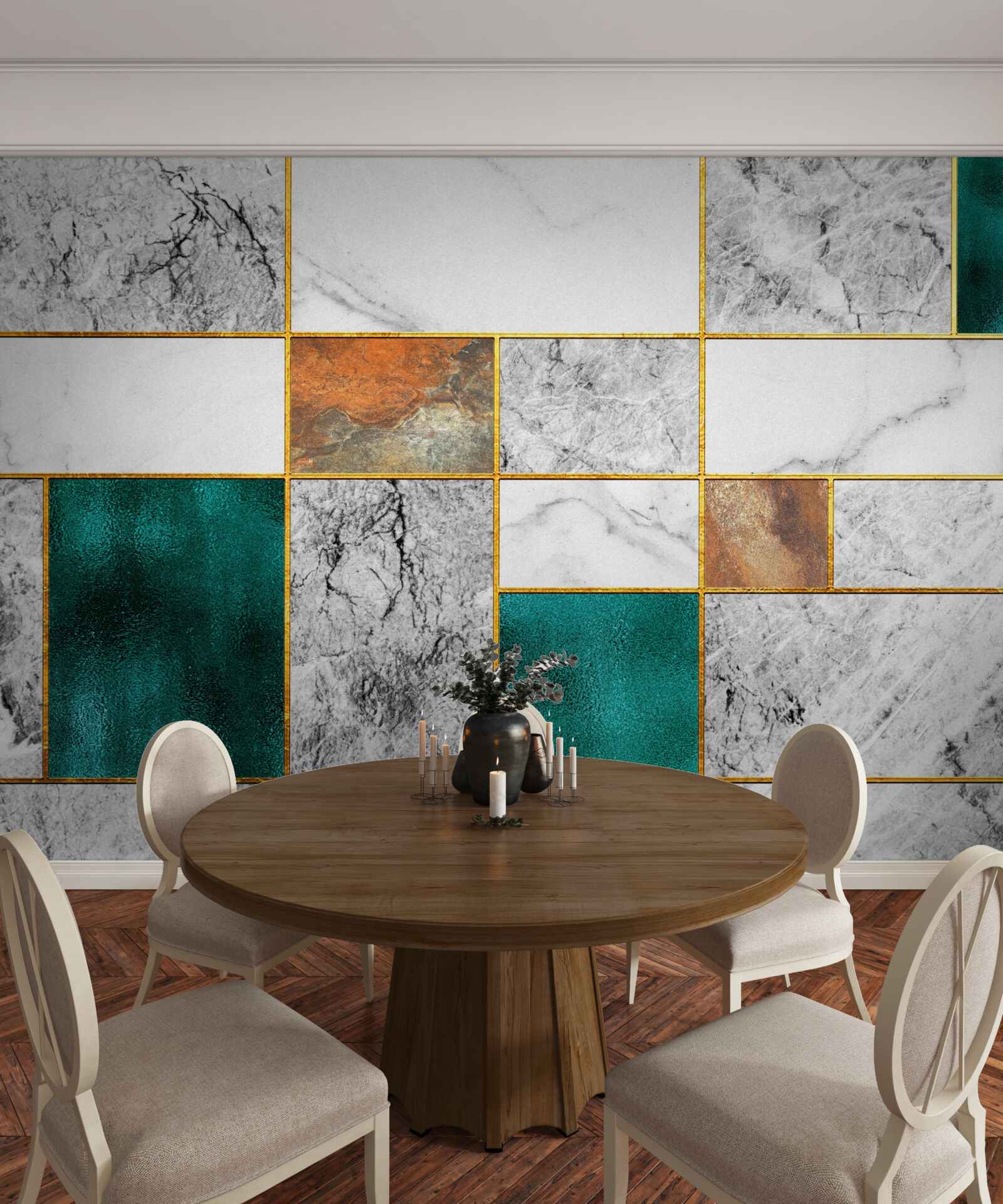 Фотошпалери смарагдова мозаїка зустрічається з сірою