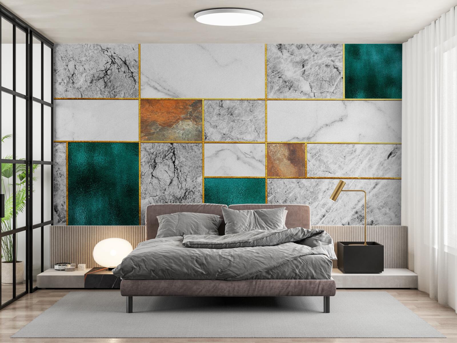 Фотошпалери смарагдова мозаїка зустрічається з сірою