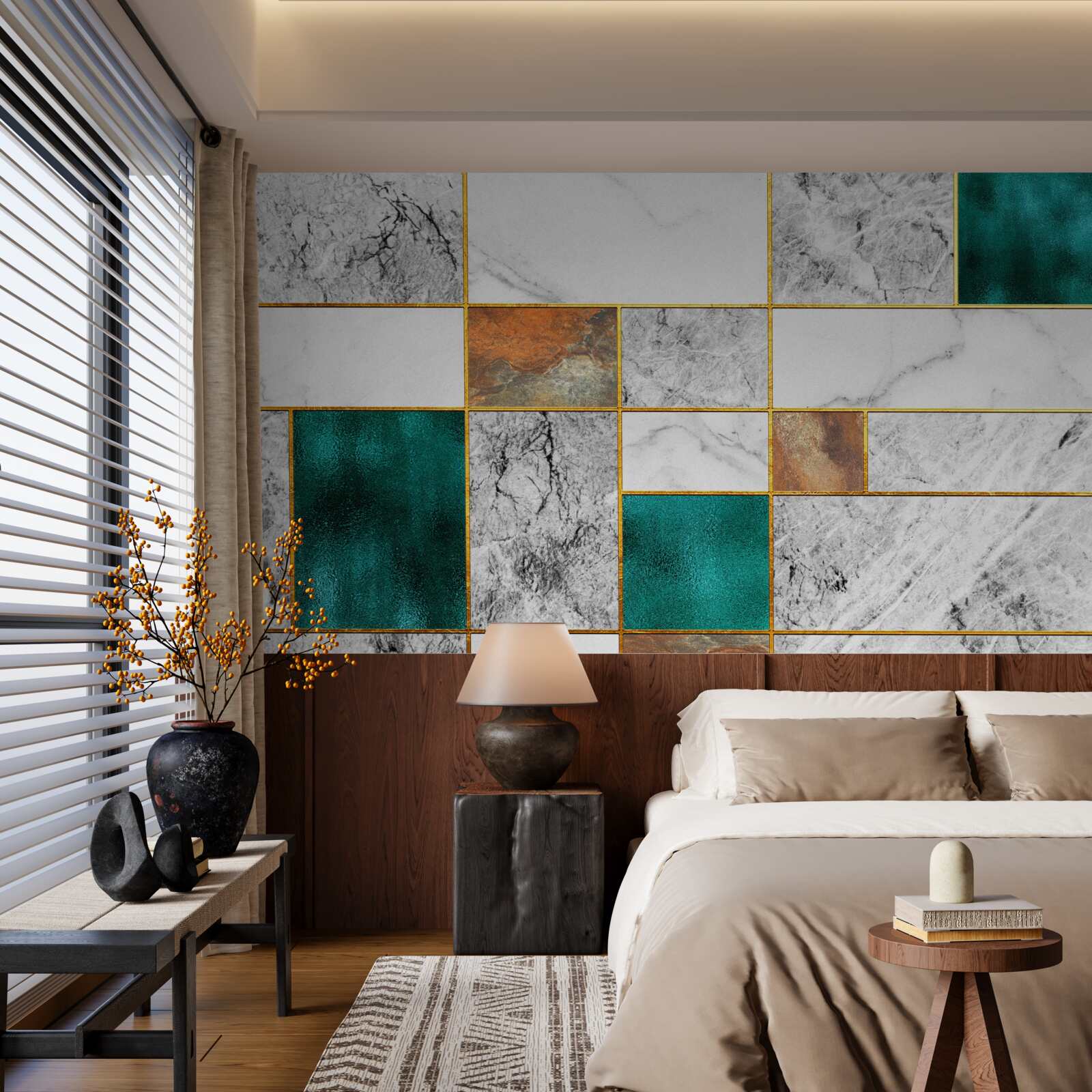 Фотошпалери смарагдова мозаїка зустрічається з сірою