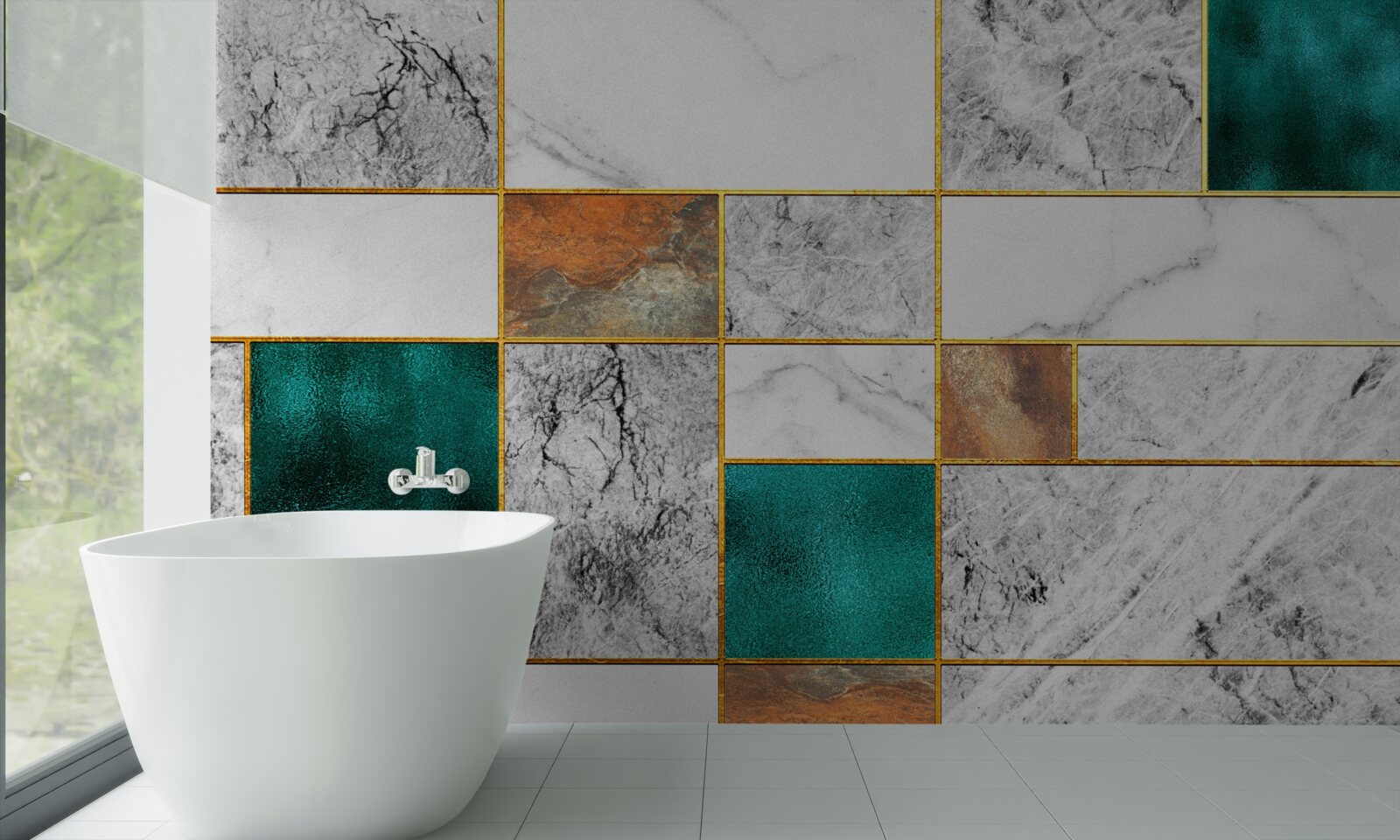 Фотошпалери смарагдова мозаїка зустрічається з сірою