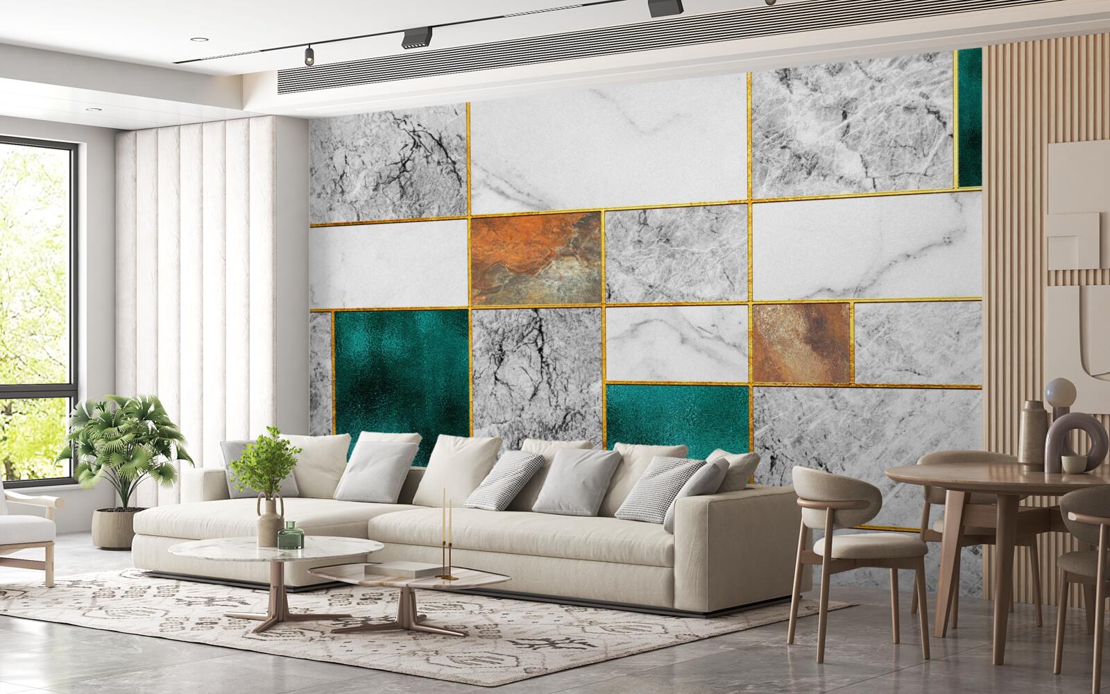 Фотошпалери смарагдова мозаїка зустрічається з сірою