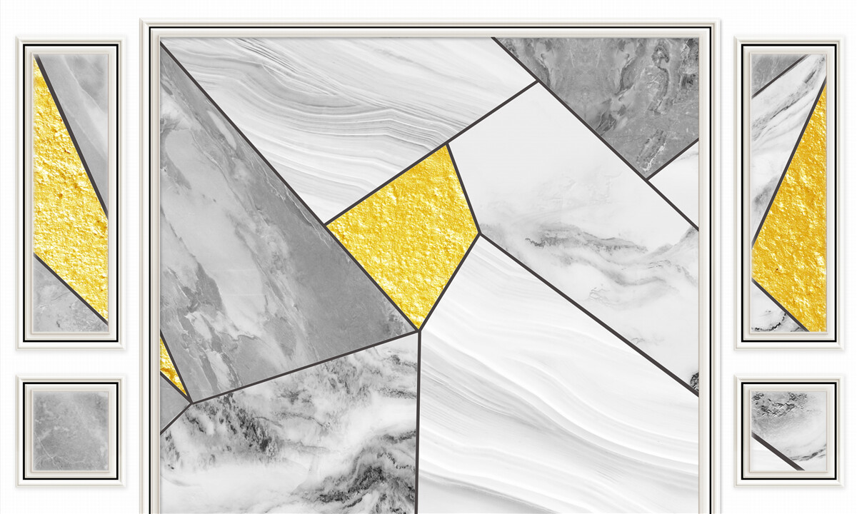 Фотошпалери сіра мозаїка з золотими елементами