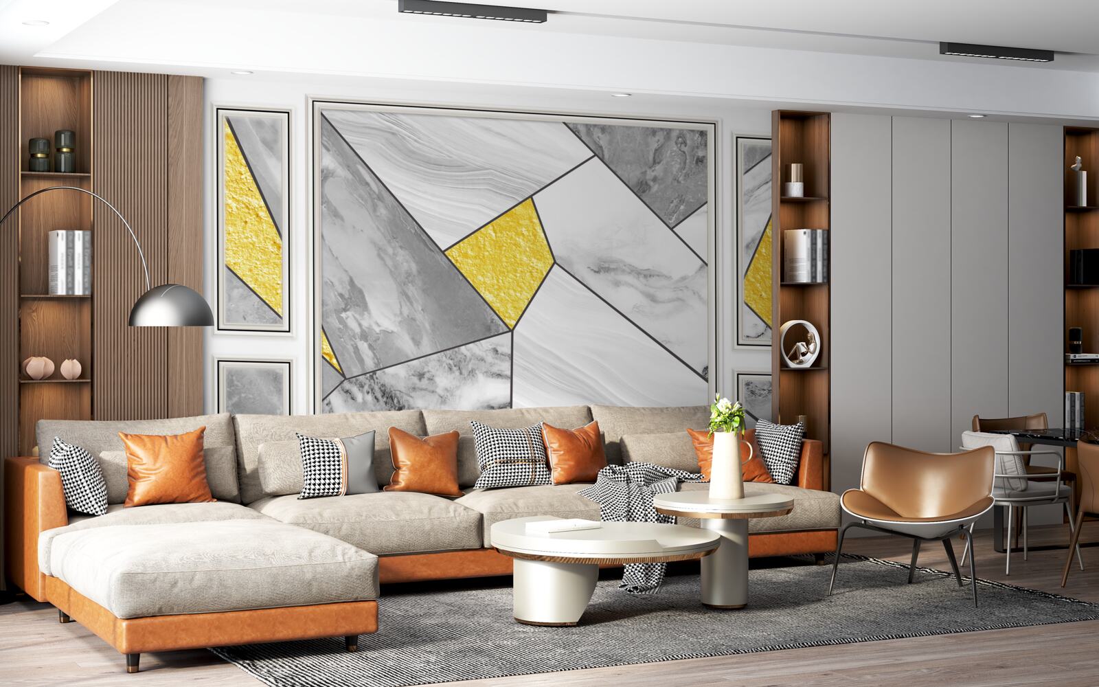 Фотошпалери сіра мозаїка з золотими елементами