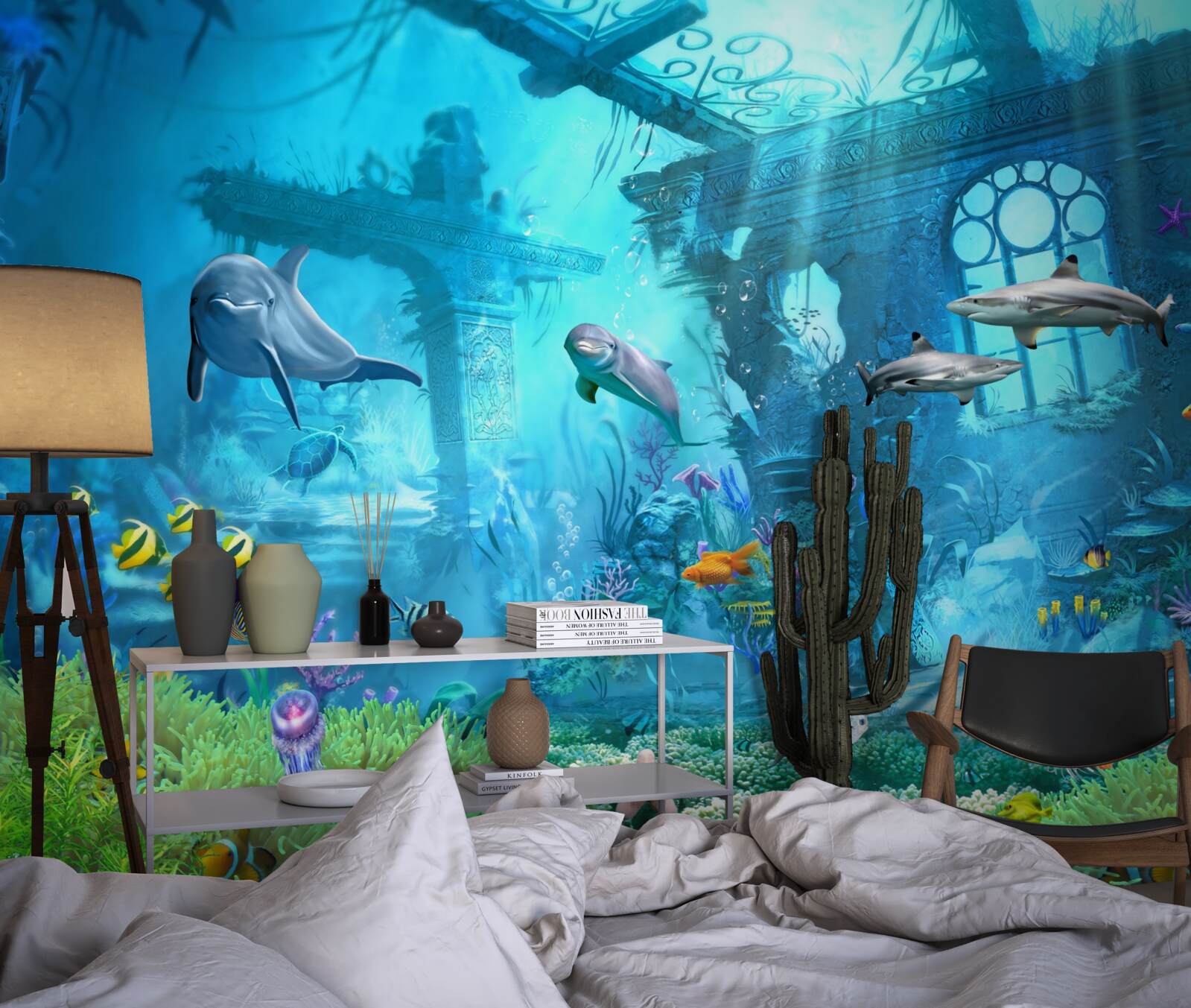 Фотошпалери дельфіни на дні моря