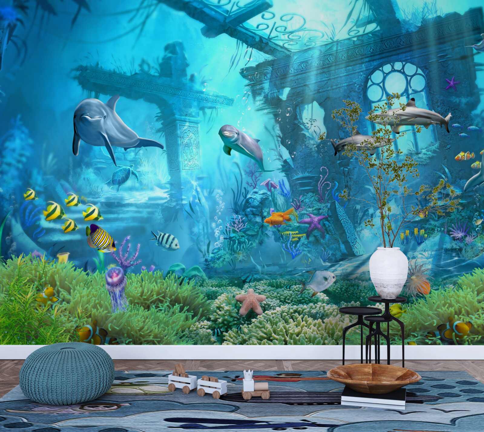 Фотошпалери дельфіни на дні моря