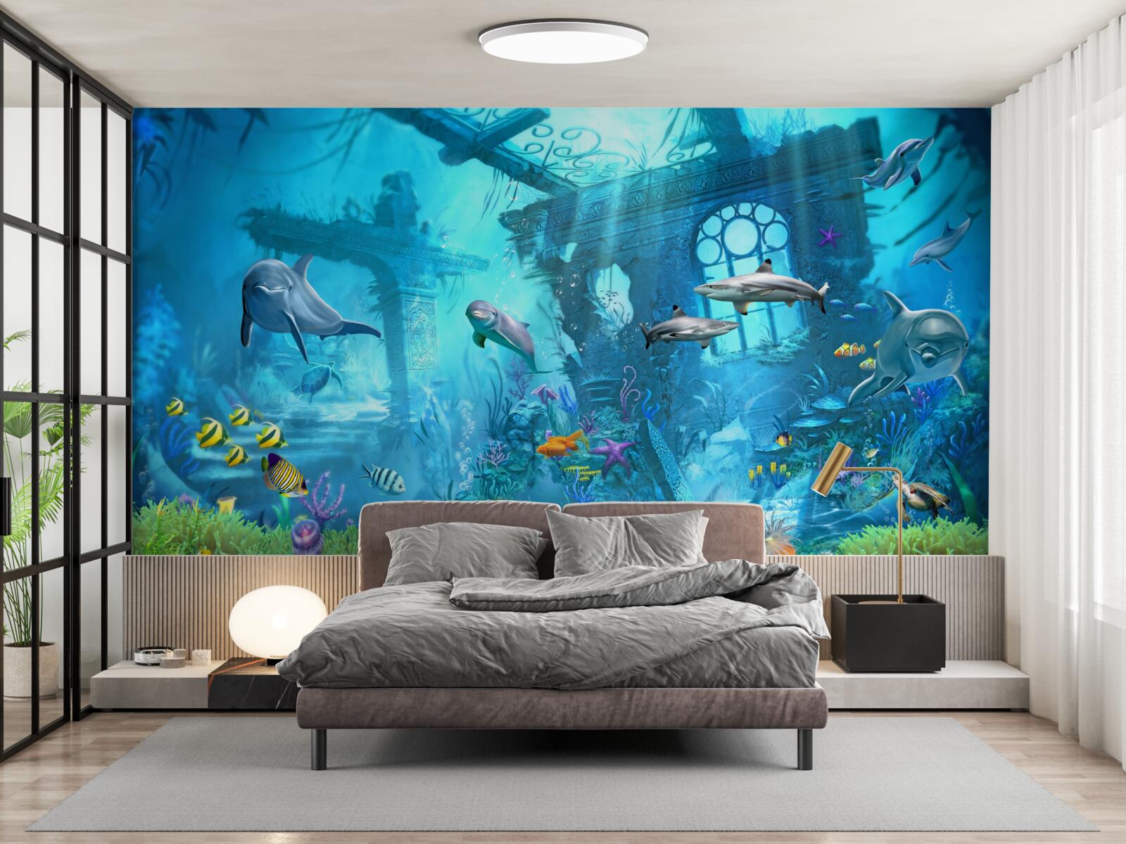 Фотошпалери дельфіни на дні моря