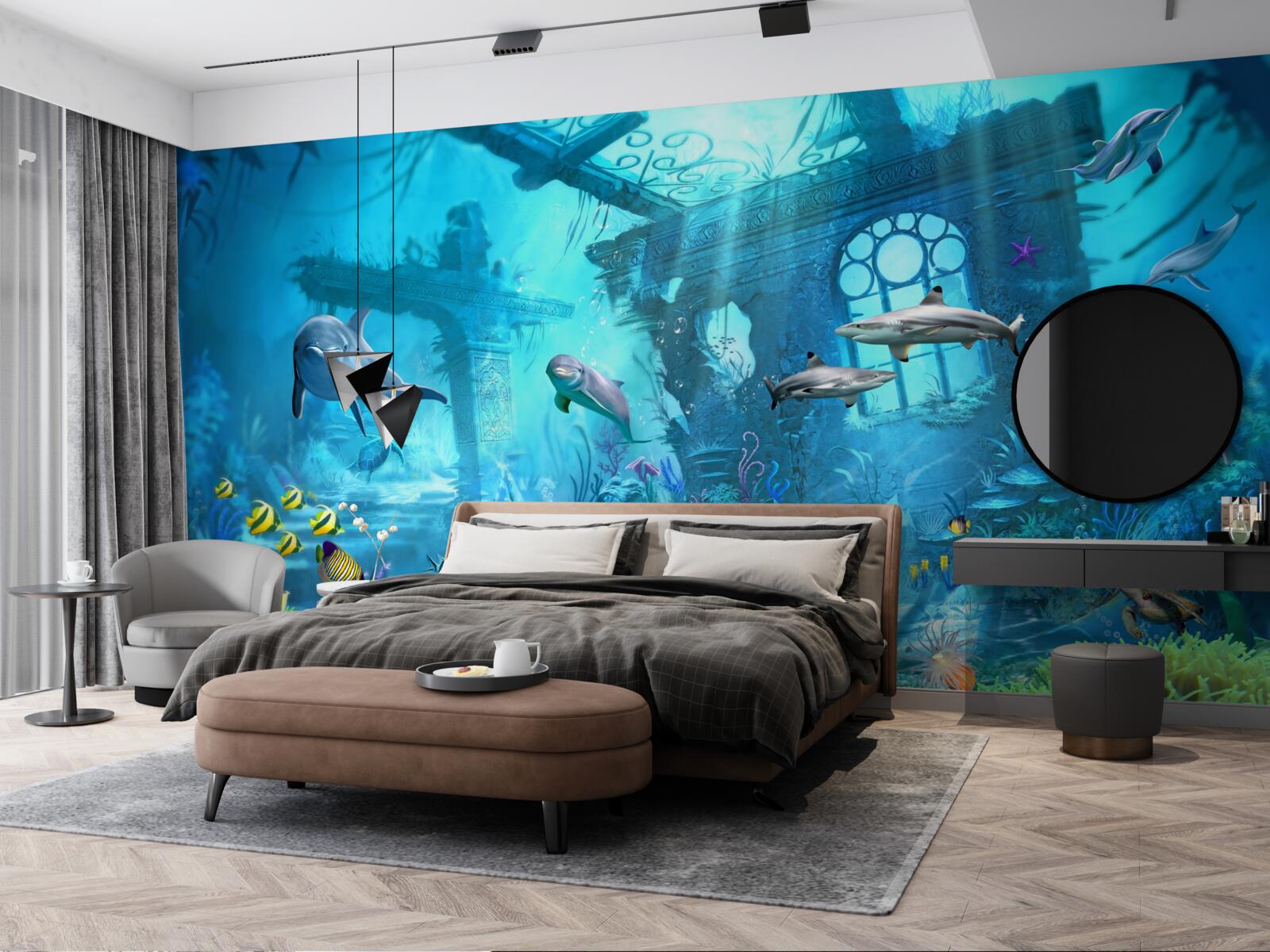 Фотошпалери дельфіни на дні моря