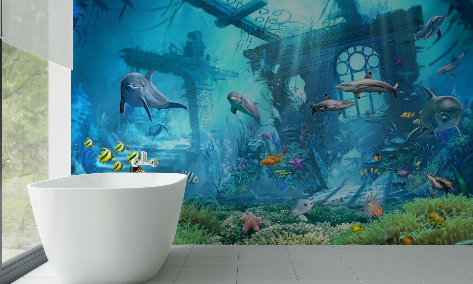 Фотошпалери дельфіни на дні моря