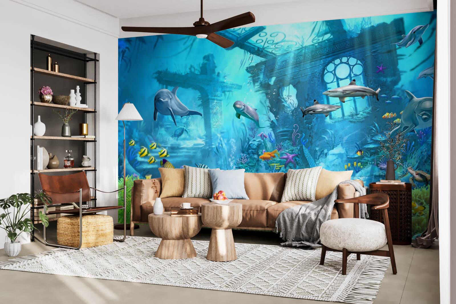 Фотошпалери дельфіни на дні моря