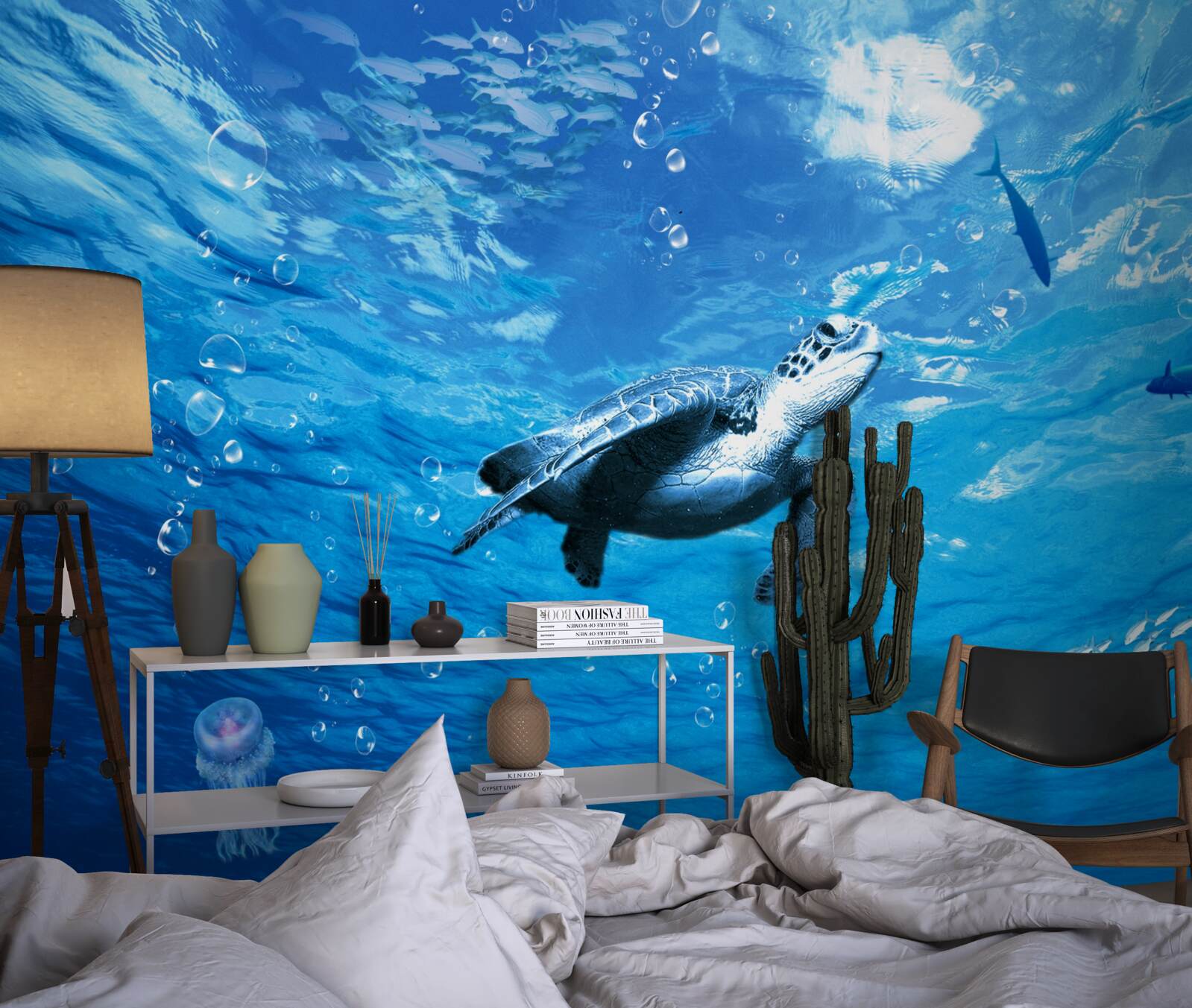 Фотошпалери синє море прикрашає морська черепаха