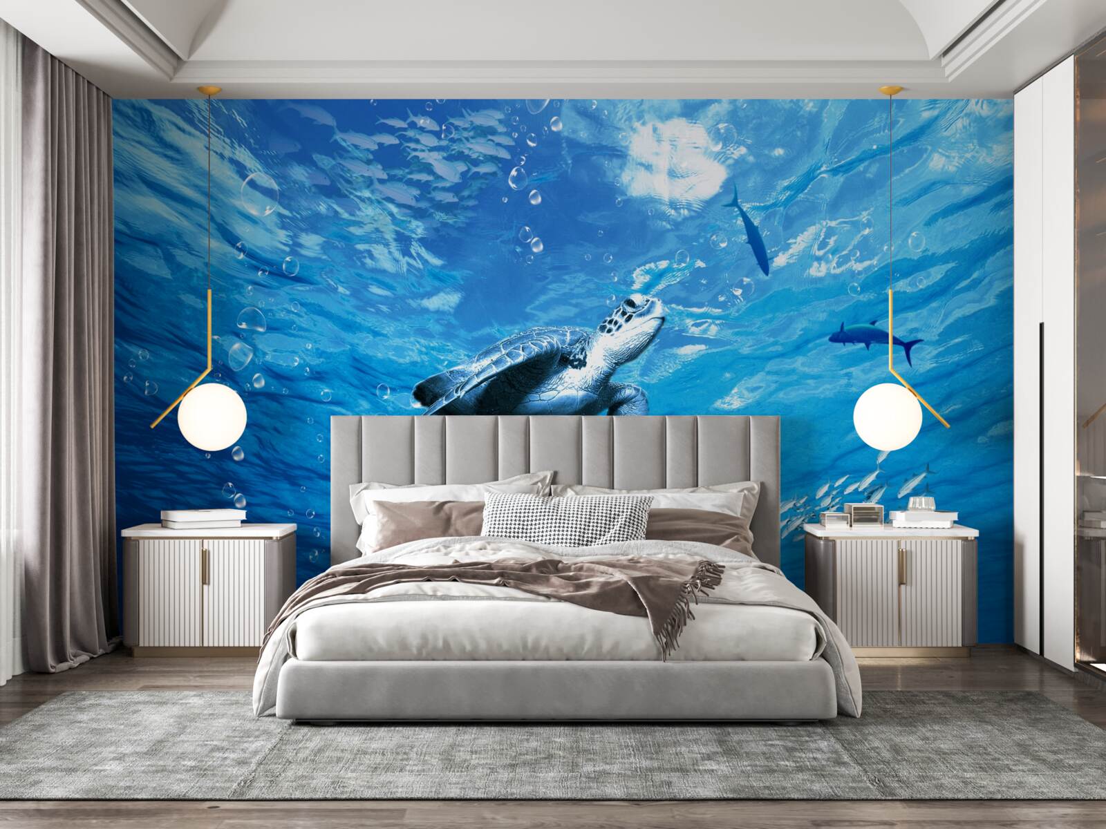 Фотошпалери синє море прикрашає морська черепаха