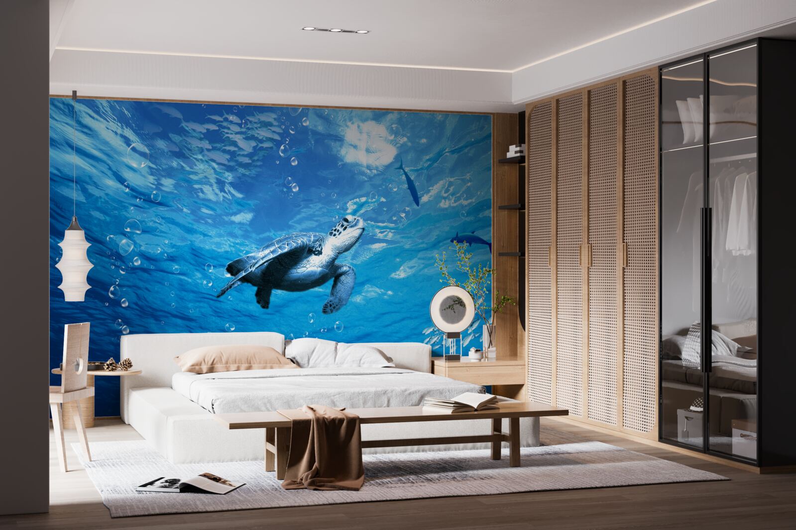 Фотошпалери синє море прикрашає морська черепаха