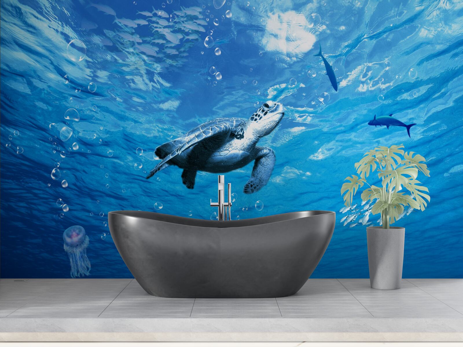 Фотошпалери синє море прикрашає морська черепаха