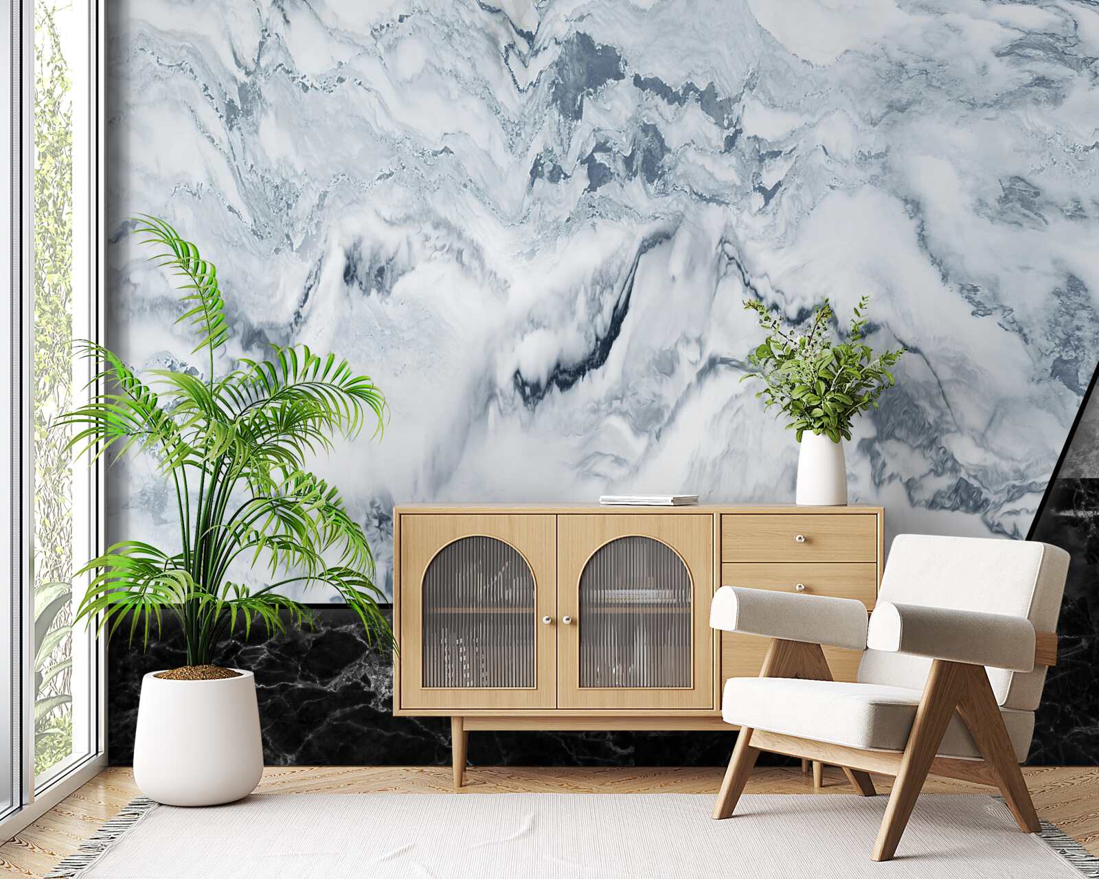 Фотошпалери абстракція з білого та чорного мармуру