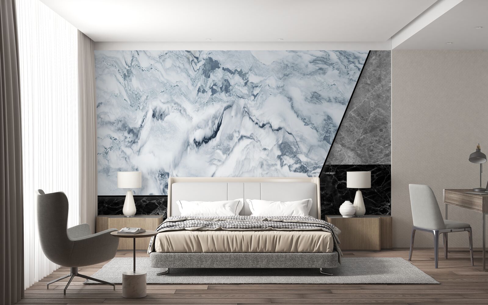 Фотошпалери абстракція з білого та чорного мармуру