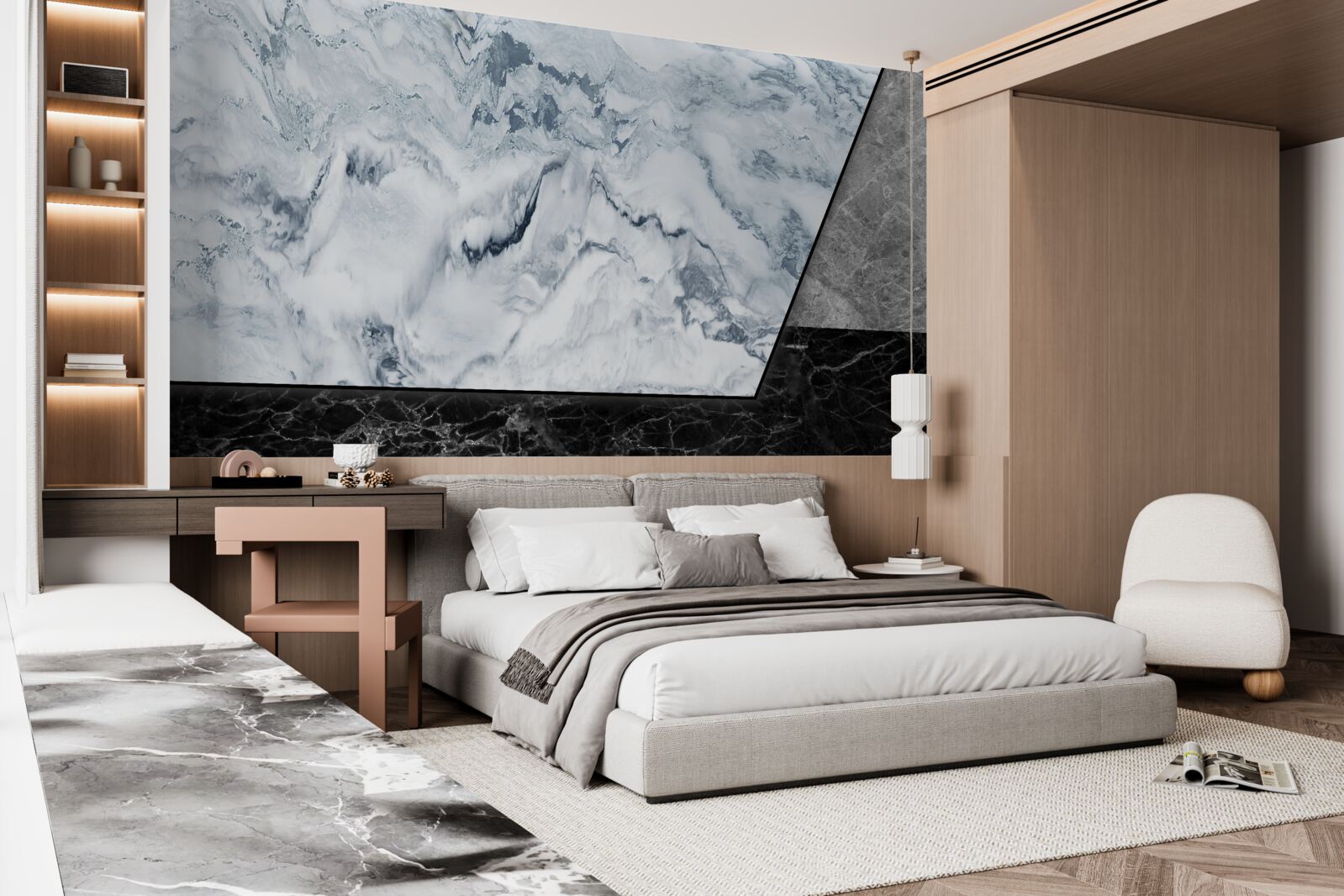 Фотошпалери абстракція з білого та чорного мармуру