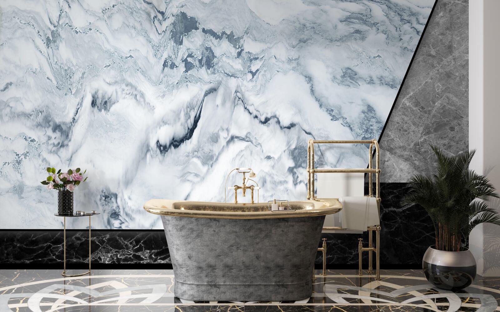 Фотошпалери абстракція з білого та чорного мармуру