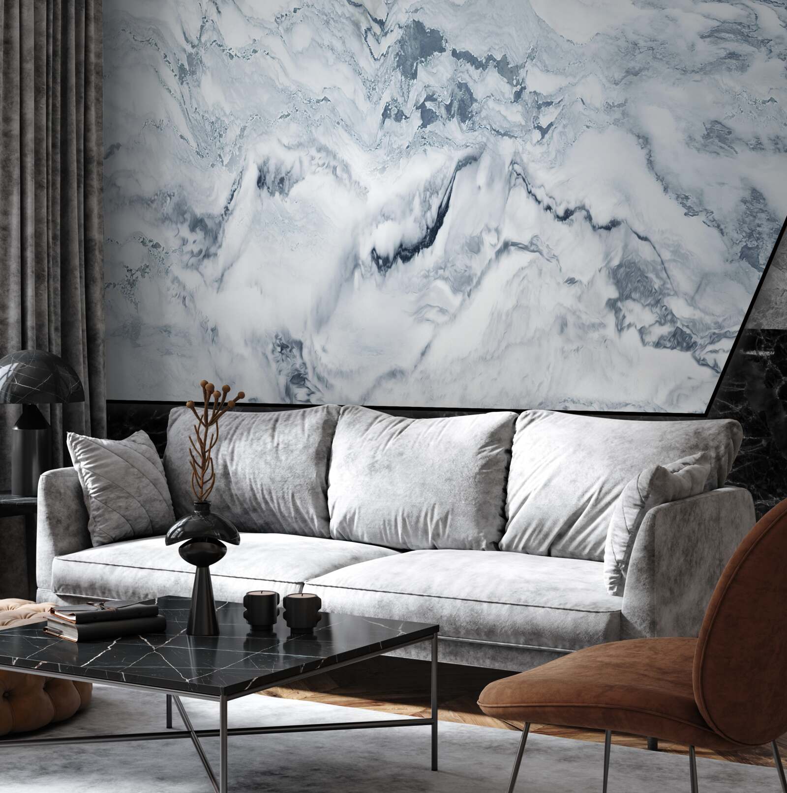 Фотошпалери абстракція з білого та чорного мармуру