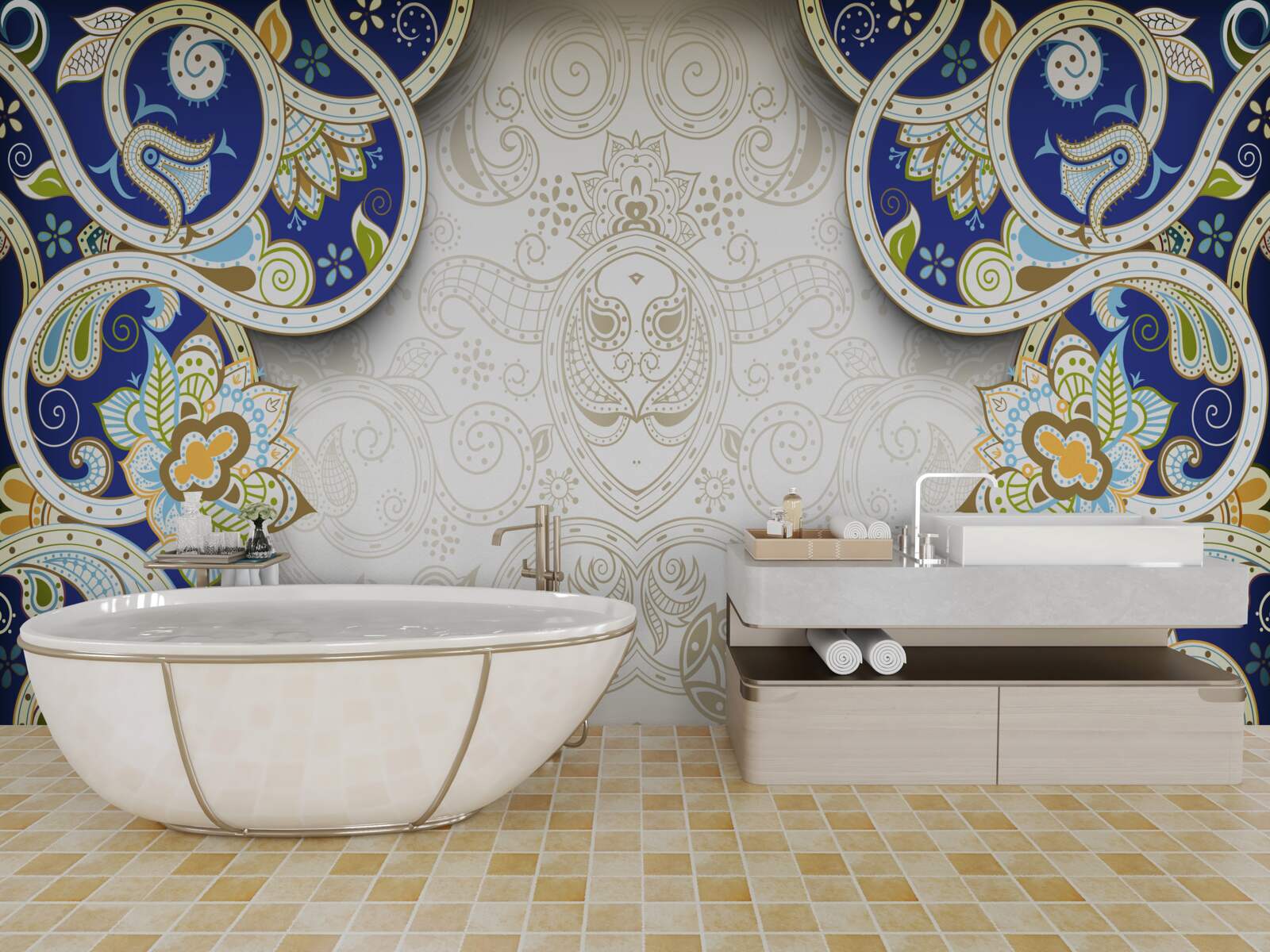 Фотошпалери оздоблення в східному стилі в блакитних тонах