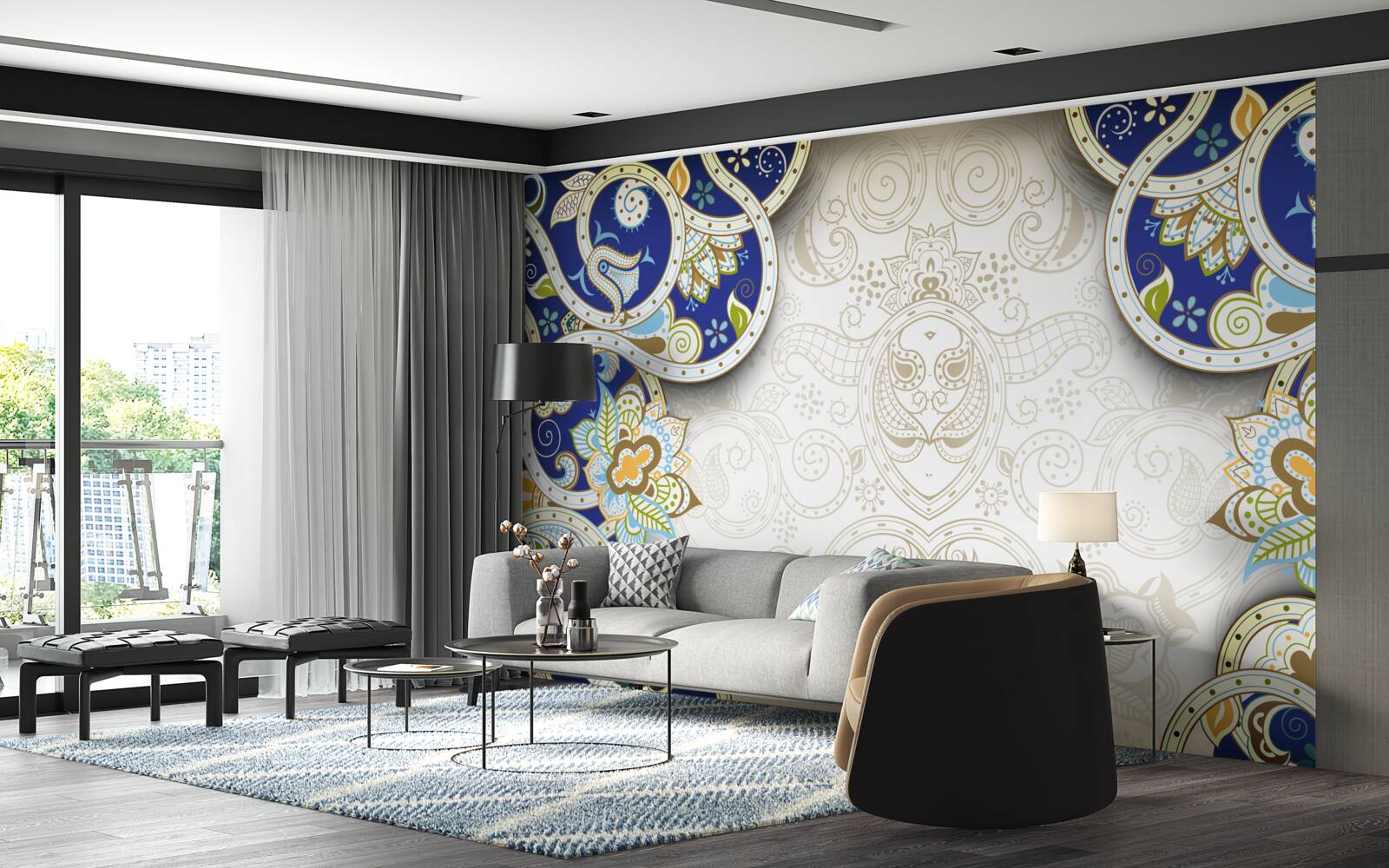 Фотошпалери оздоблення в східному стилі в блакитних тонах