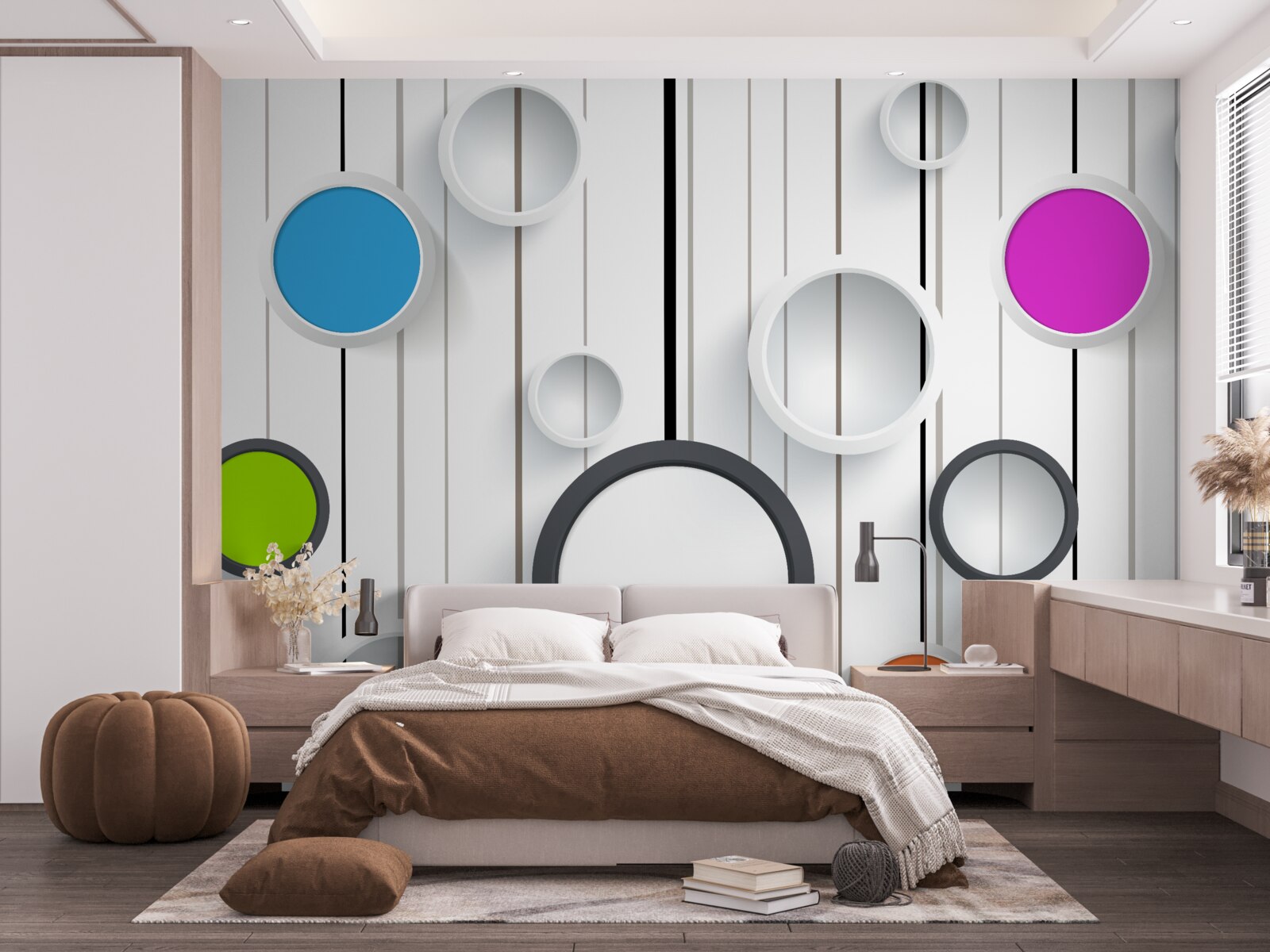 Фотошпалери різнокольорові кола на світлому паркеті
