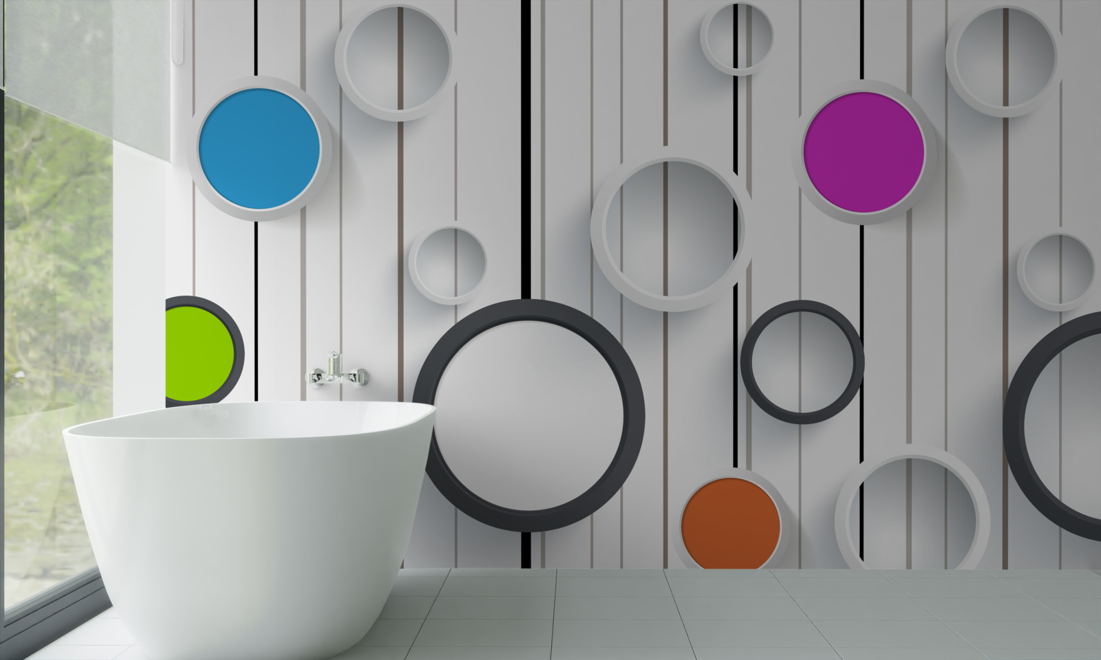 Фотошпалери різнокольорові кола на світлому паркеті