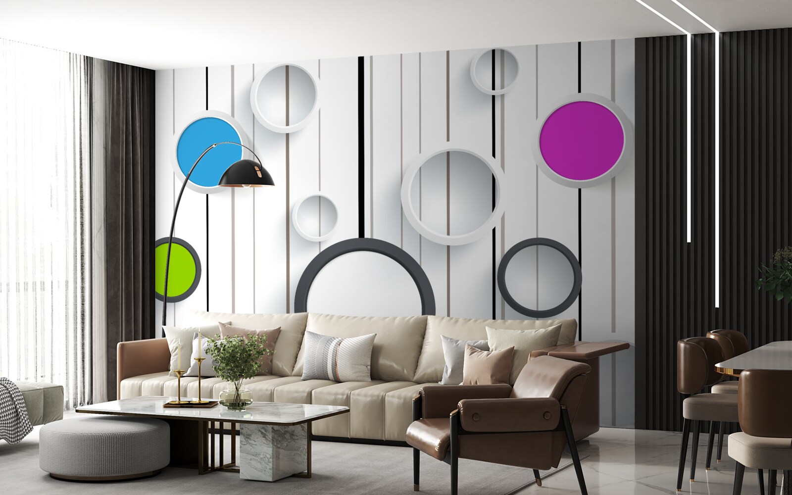 Фотошпалери різнокольорові кола на світлому паркеті