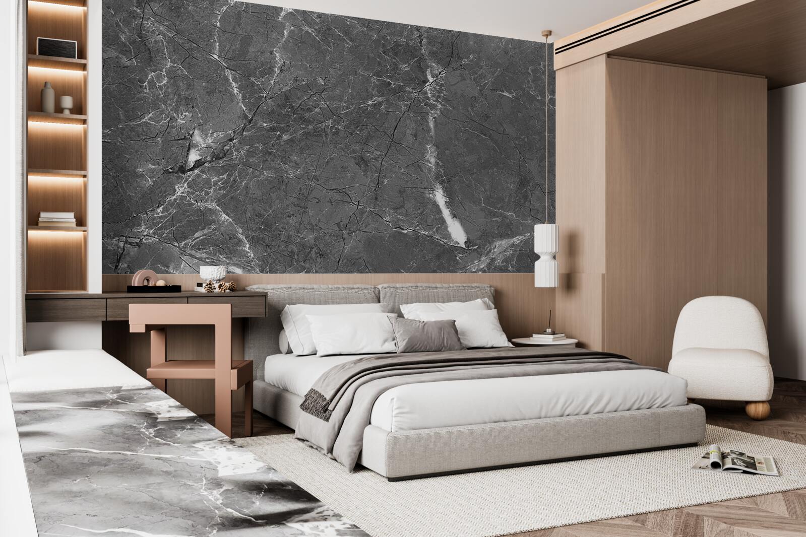 Фотошпалери білі криві на сірому мармурі