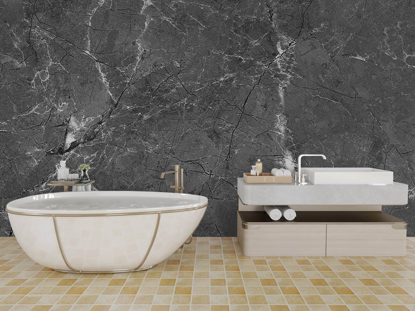 Фотошпалери білі криві на сірому мармурі