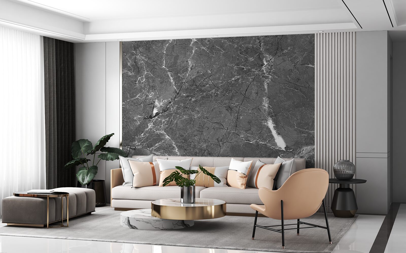 Фотошпалери білі криві на сірому мармурі