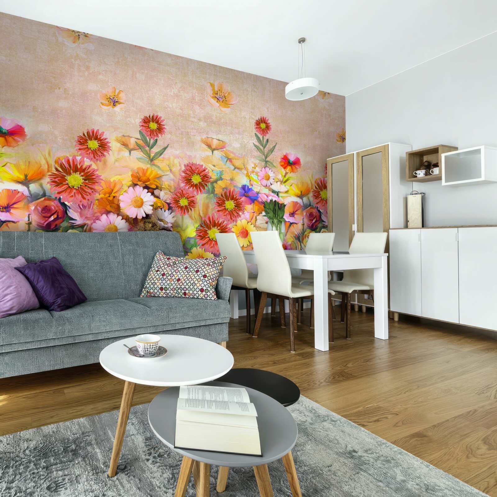 Фотошпалери різнокольорові квіти різних видів