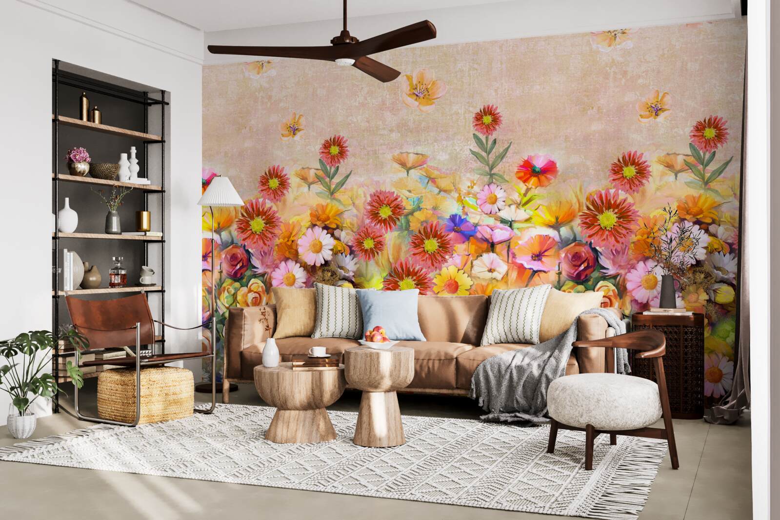 Фотошпалери різнокольорові квіти різних видів