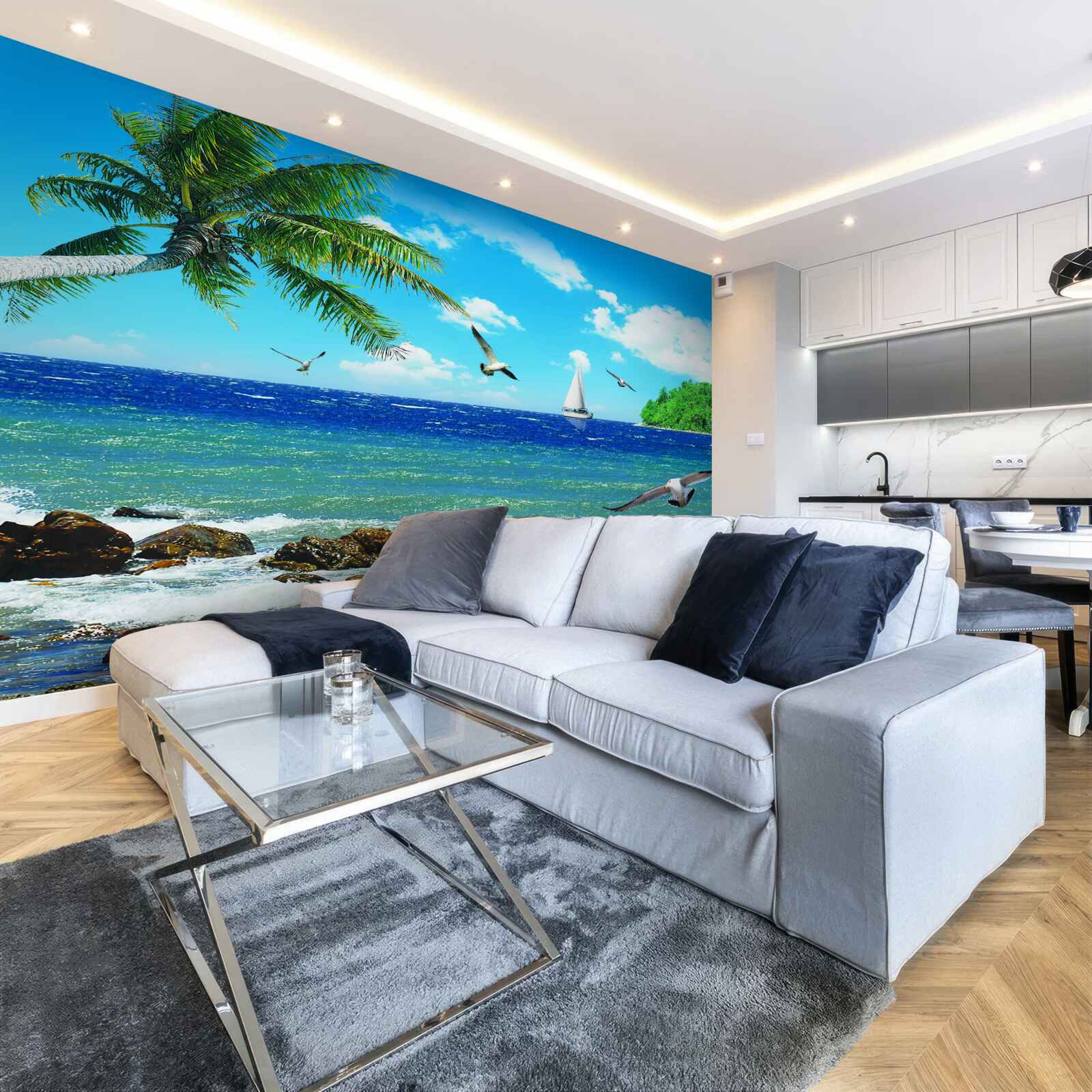 Фотошпалери бурхливе море та морські птахи