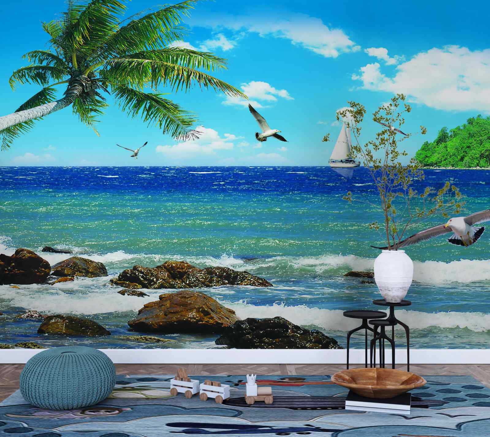 Фотошпалери бурхливе море та морські птахи