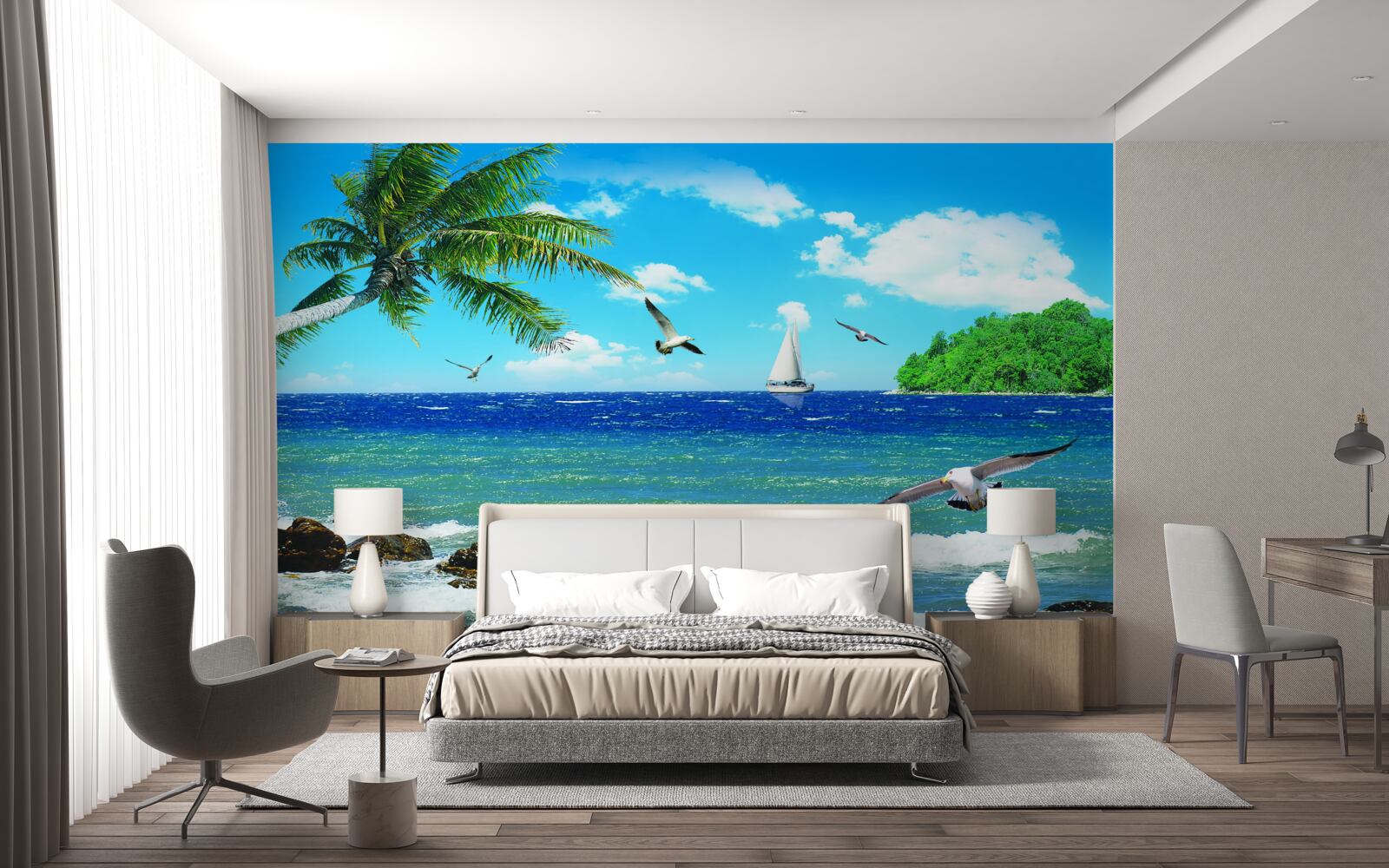 Фотошпалери бурхливе море та морські птахи